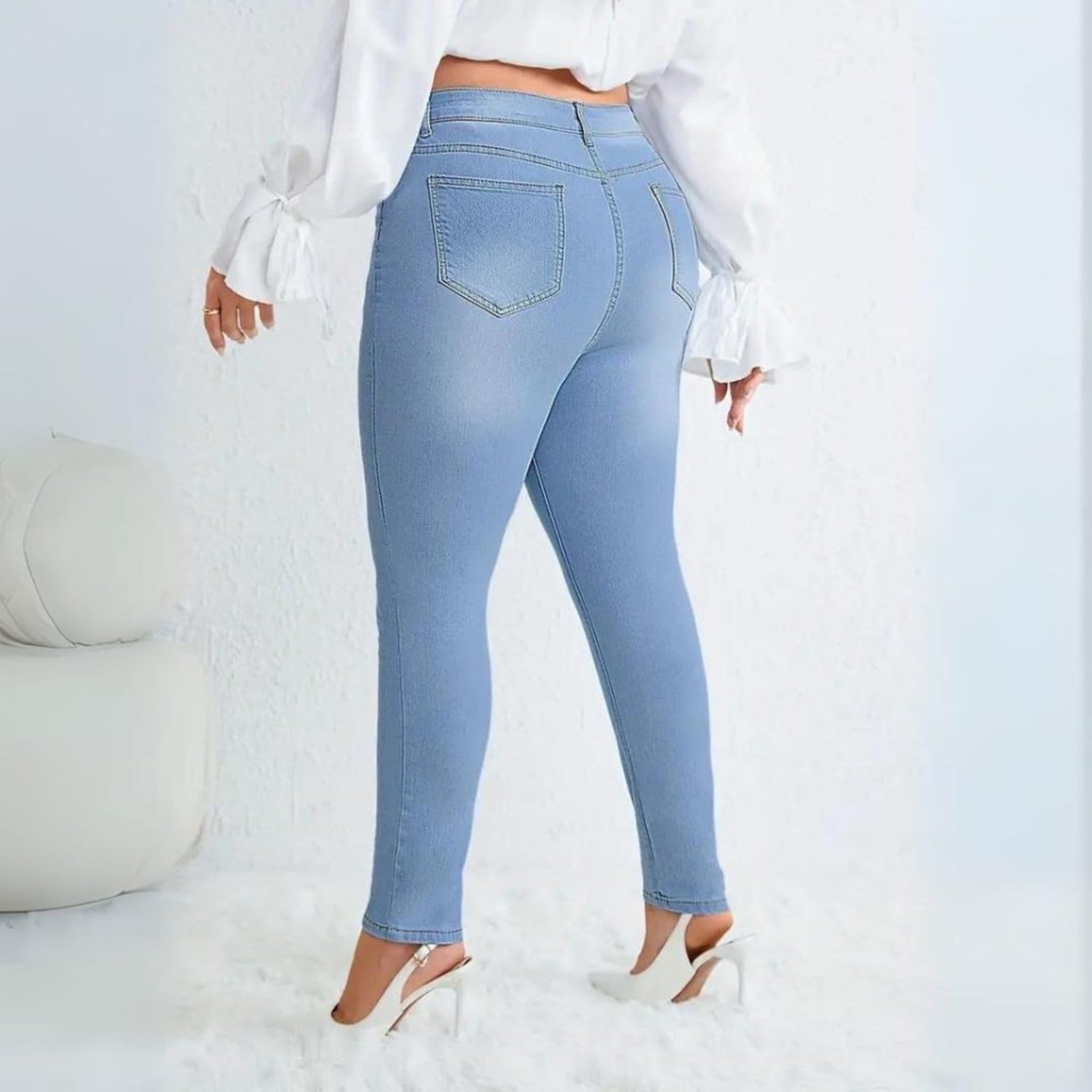 Vista 2 Kit 3 Calça Jeans Feminina Tex Jeans Plus Size Skinny com Elastano Cintura Alta Claro TEX JEANS azul