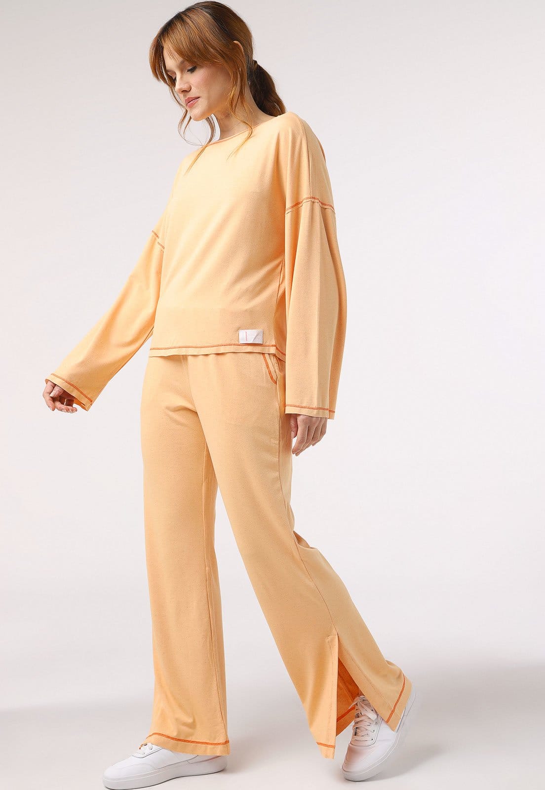 Vista 2 Calça Salinas Wide Leg Fendas Salinas laranja