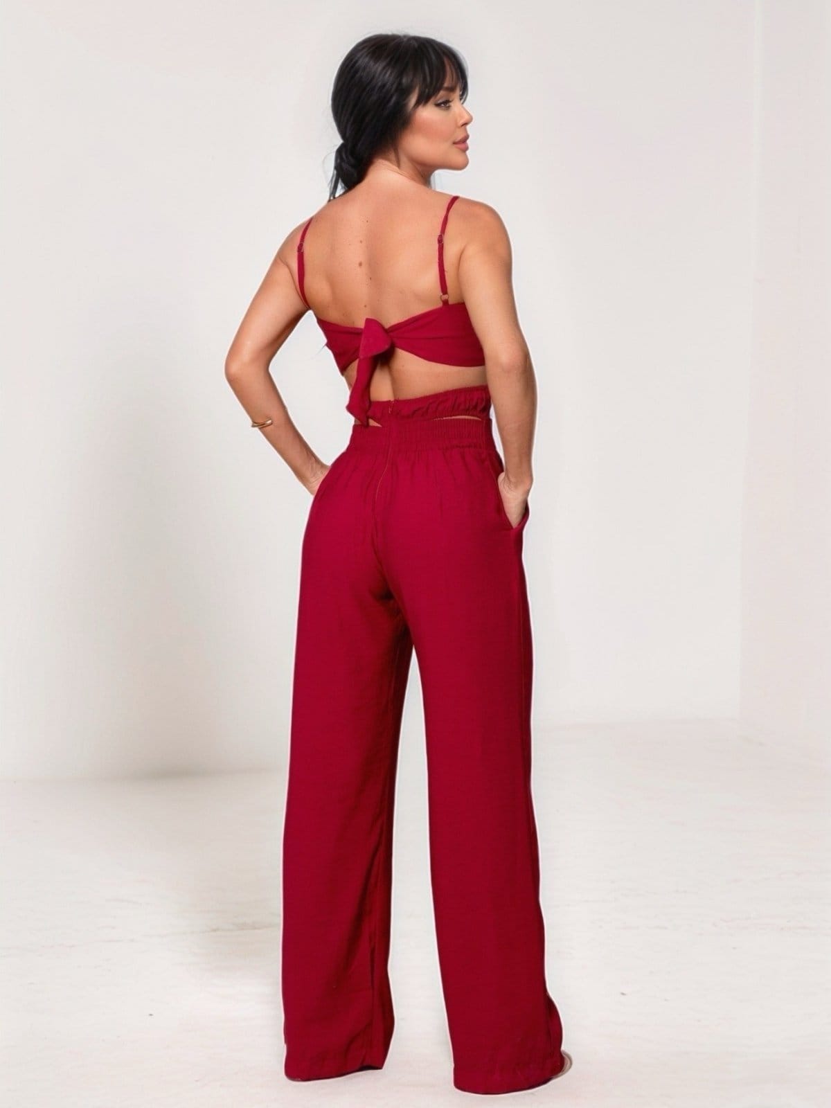 Vista 2 Macacão Feminino Longo Tropical Fashion Alfaiataria Escuro TROPICAL FASHION vermelho