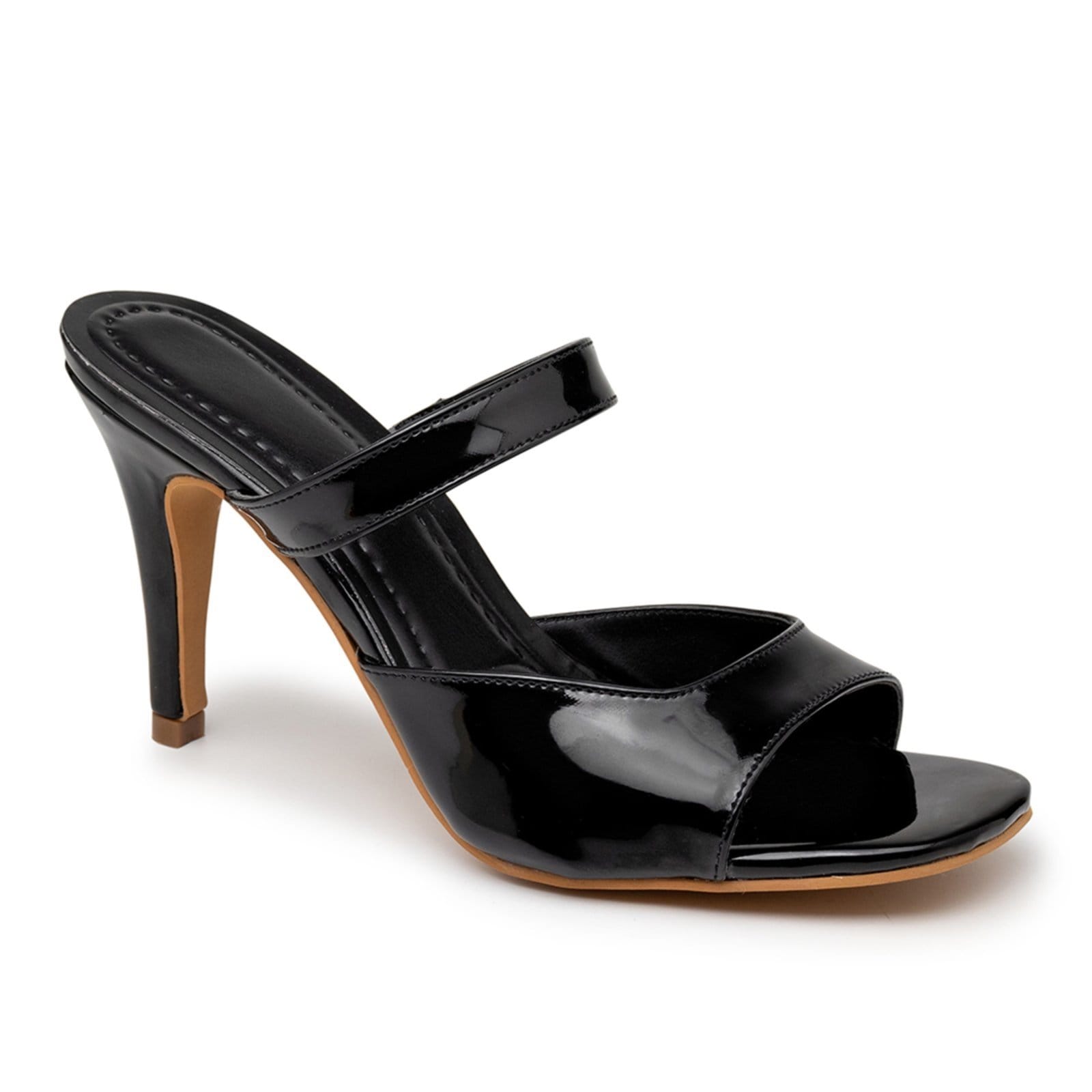 Vista 2 Sandalia Social Feminina Salto Alto Fino Verniz 197013 Flor da Pele preto