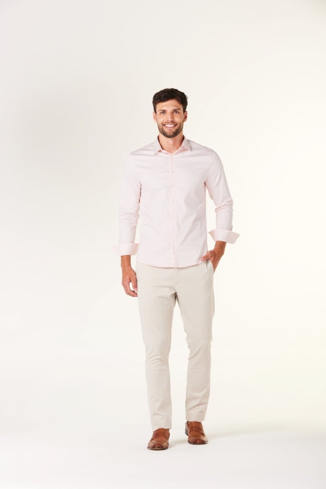 Vista 2 Camisa Traymon Slim Algodão Egípcio Claro Traymon rosa