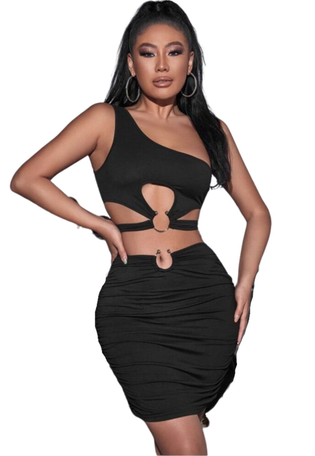 Conjunto Summer Body moda gringa cropped decote mula manca saia argolas