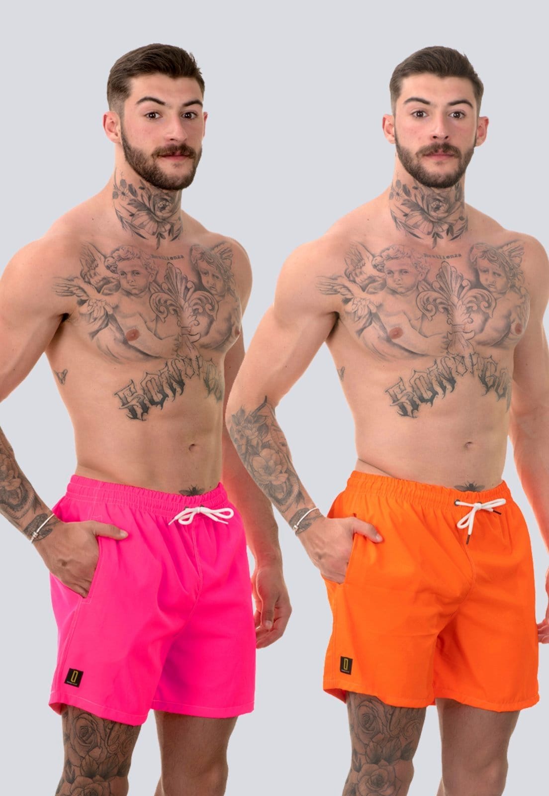 Kit 2 Short Masculino Bermuda Praia Mauricinho Jr Rf190 Rosa/Laranja