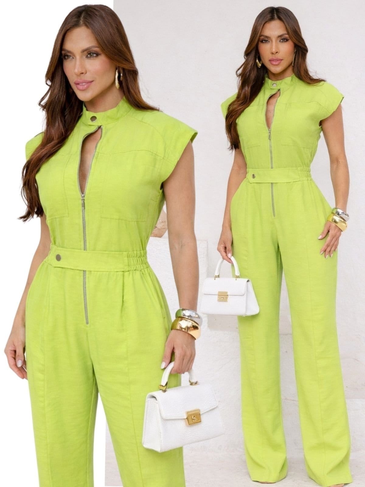 Macacão Longo Tropical Fashion Cargo Com Zíper Frontal wgsn