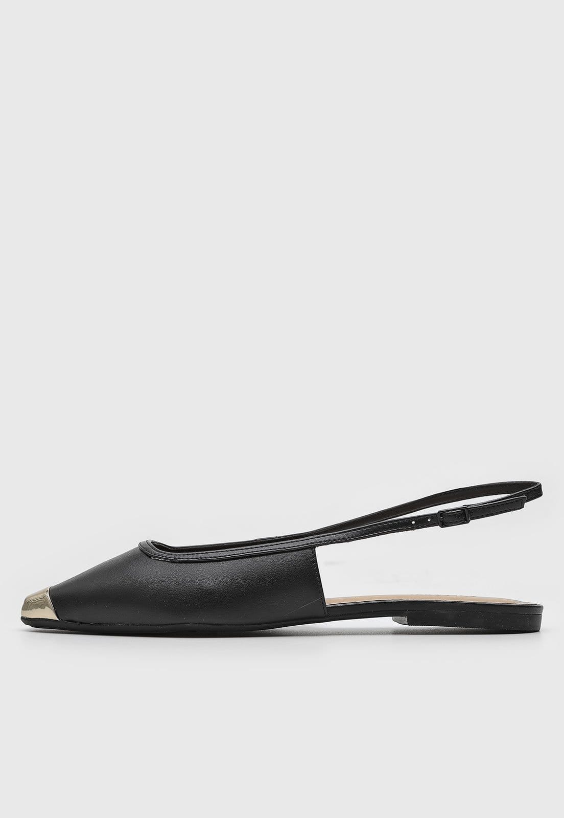Sapatilha Slingback ANACAPRI Detalhe Metalizado Preta