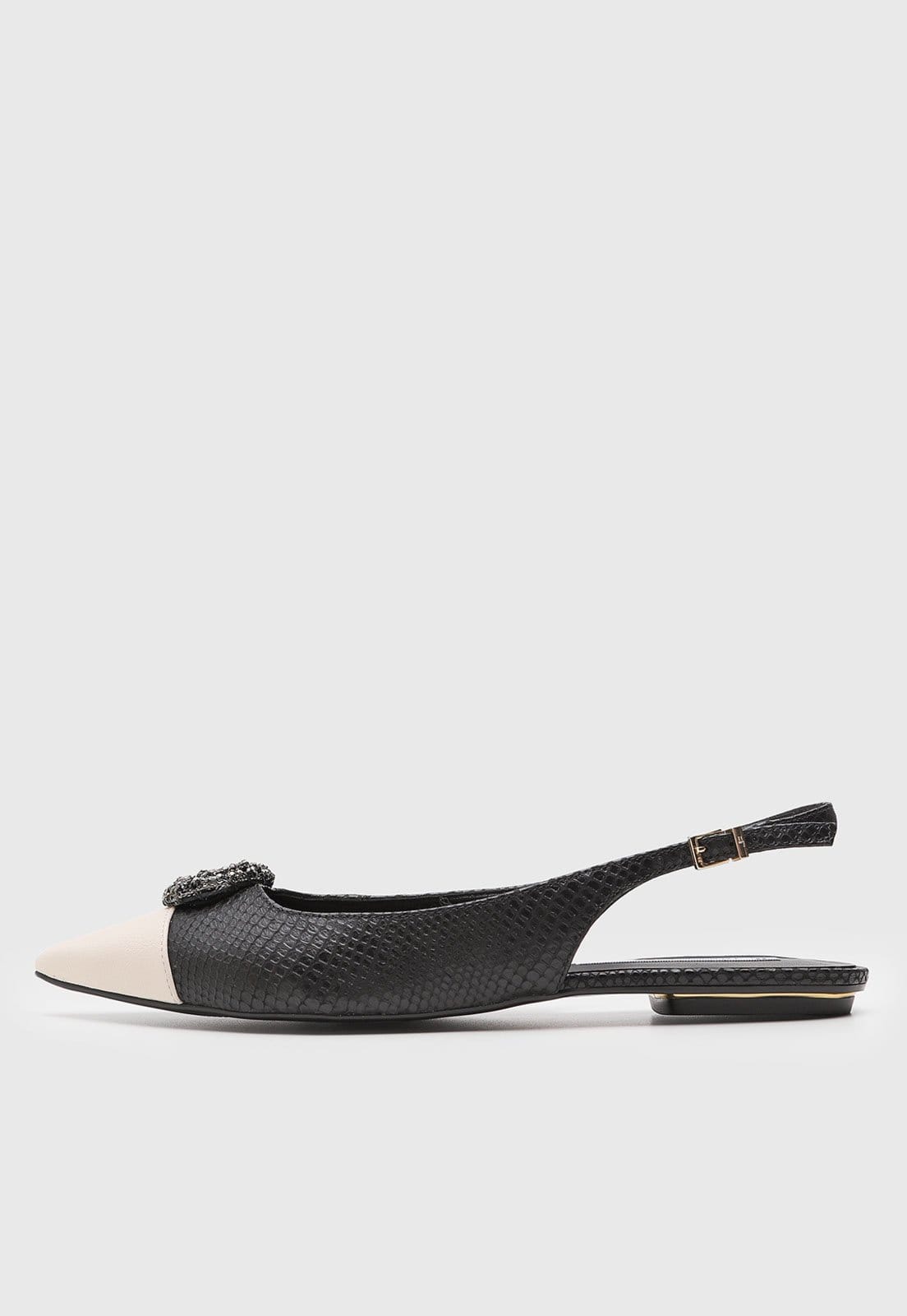 Sapatilha Slingback Feminino Jorge Bischoff Textura Snake Preta