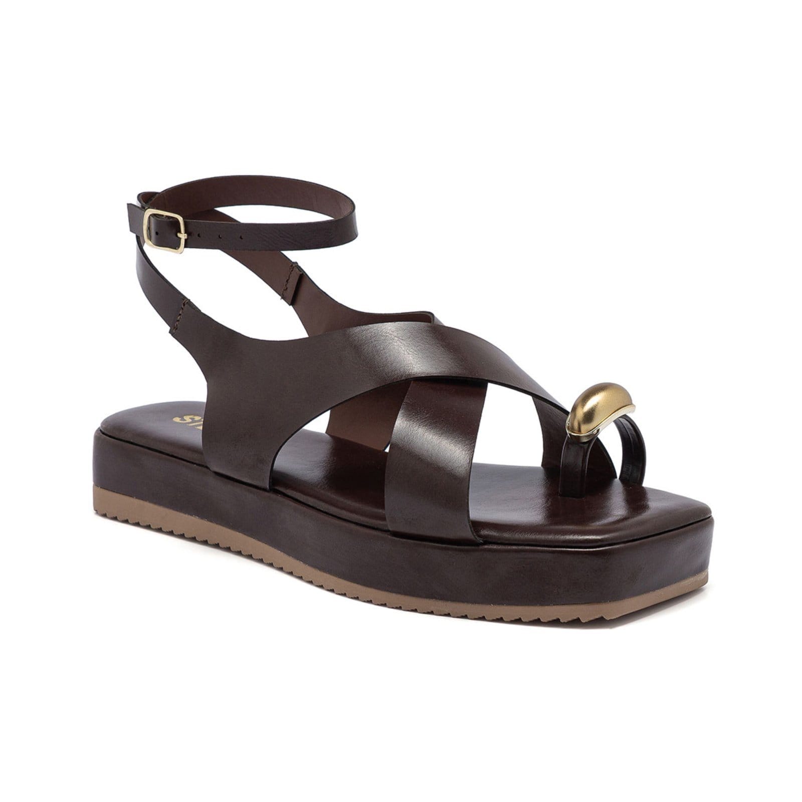 Sandália Feminino Flatform Papete Anel De Dedo Confortável Marrom Brownie