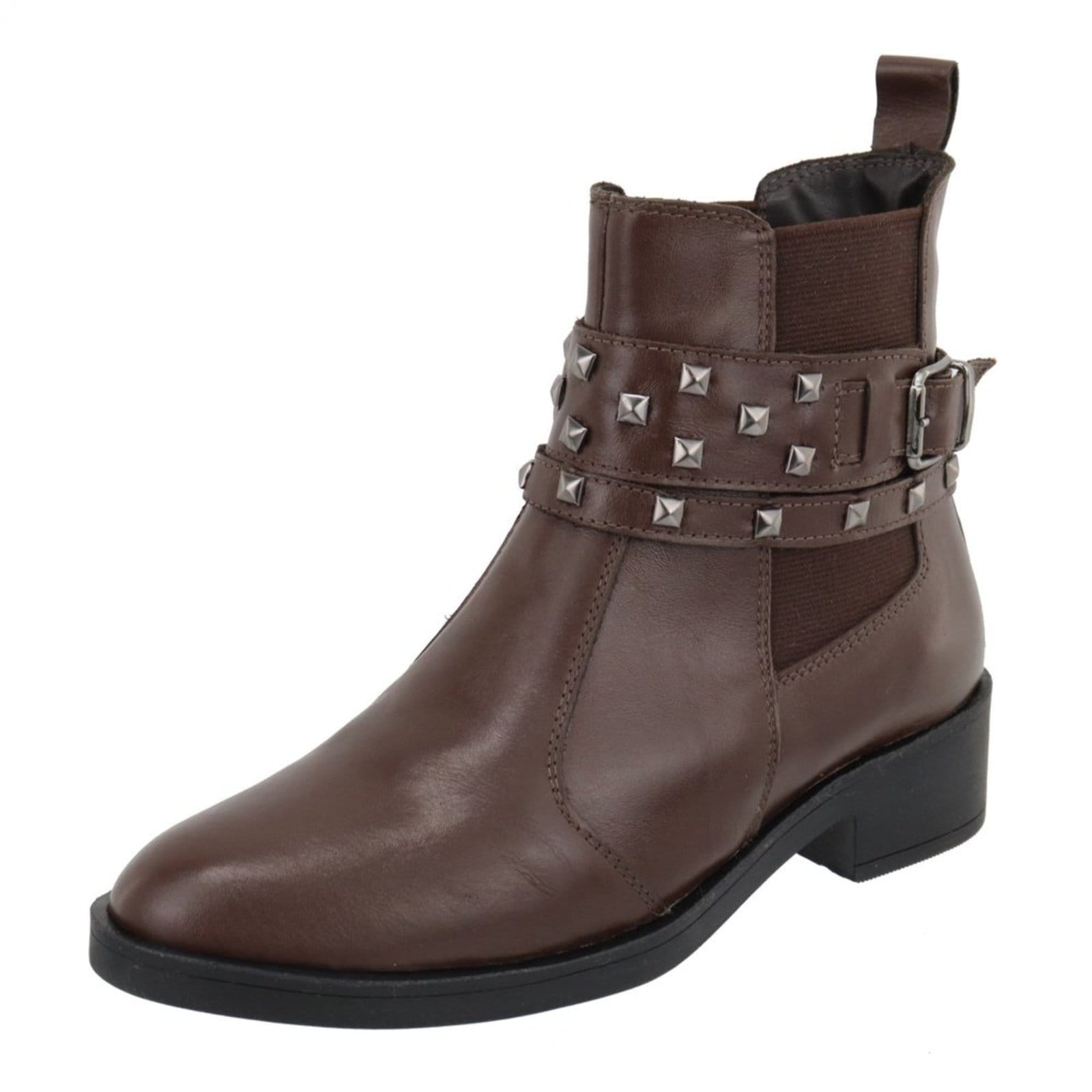 Bota em Couro Feminina Cano Curto Chocolate Spike Lançamento