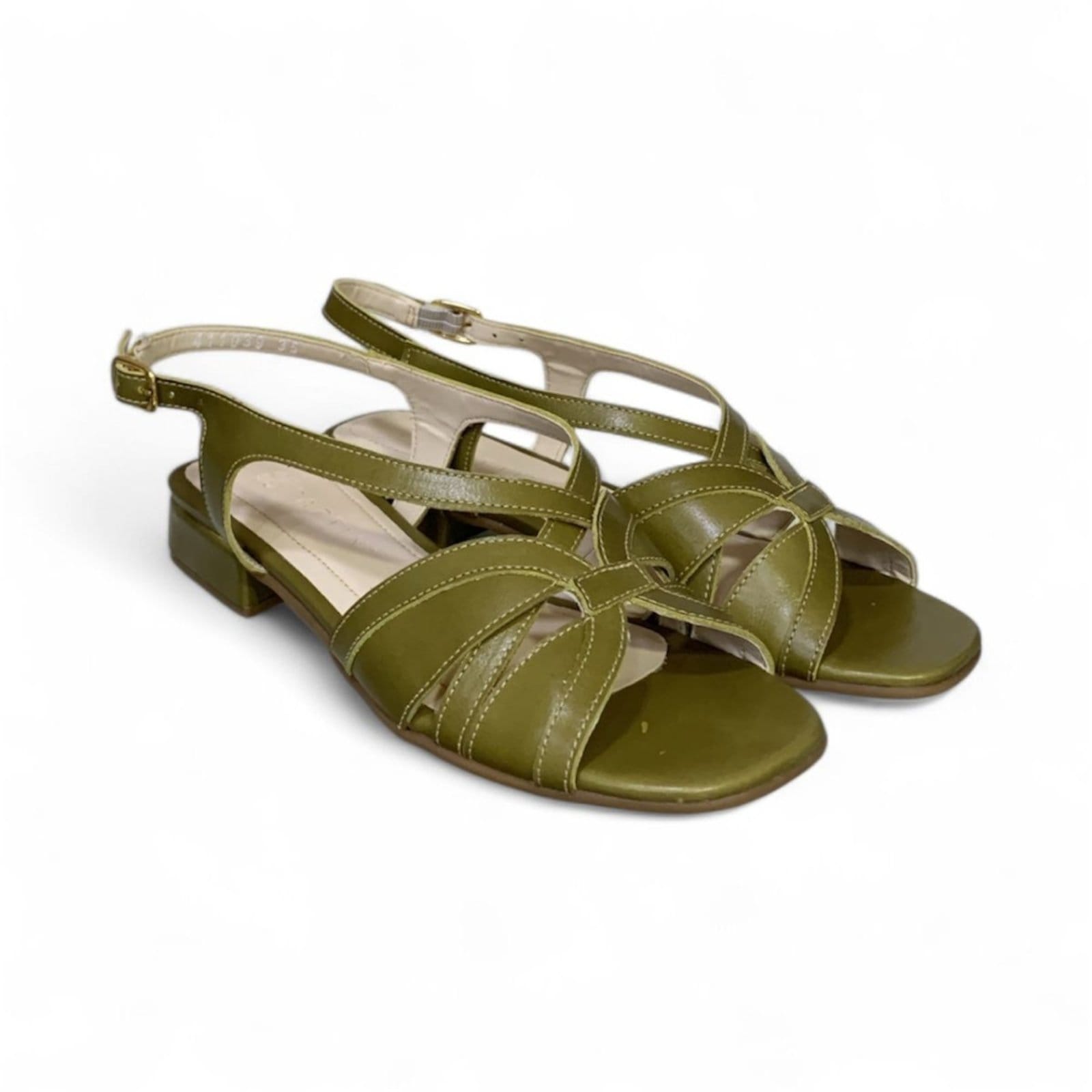 Vista 2 Sandália Feminina em Couro Salto Baixo Quadrado 411039 Moscardini verde