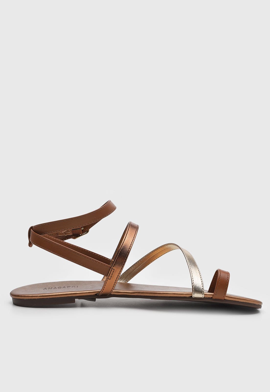 Vista 2 Rasteira Feminina Anacapri Tiras Metalizadas e Dourado Anacapri bronze