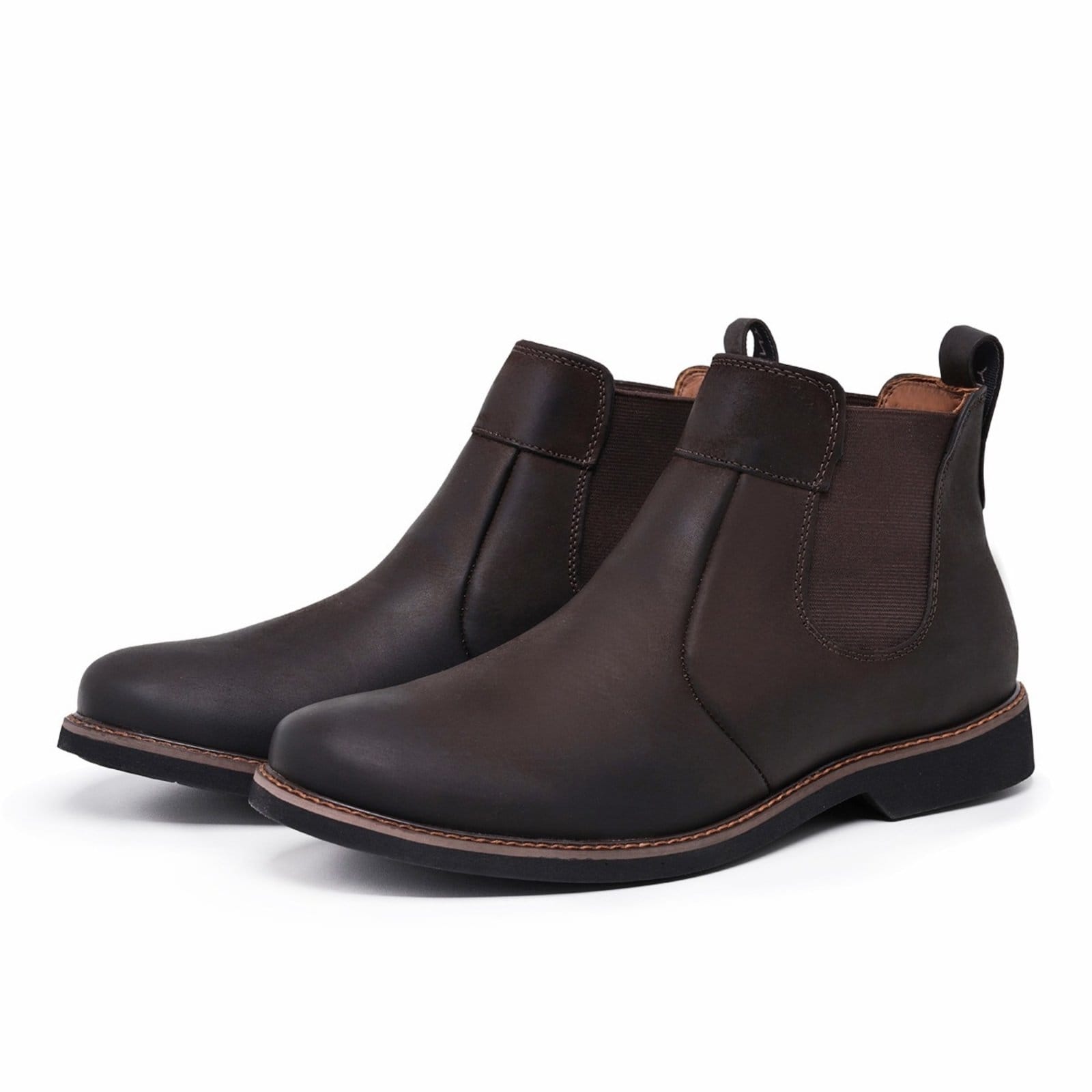 Bota Botina Chelsea Masculina de couro sola de Borracha Costurada Re.: 101Nobuck Café