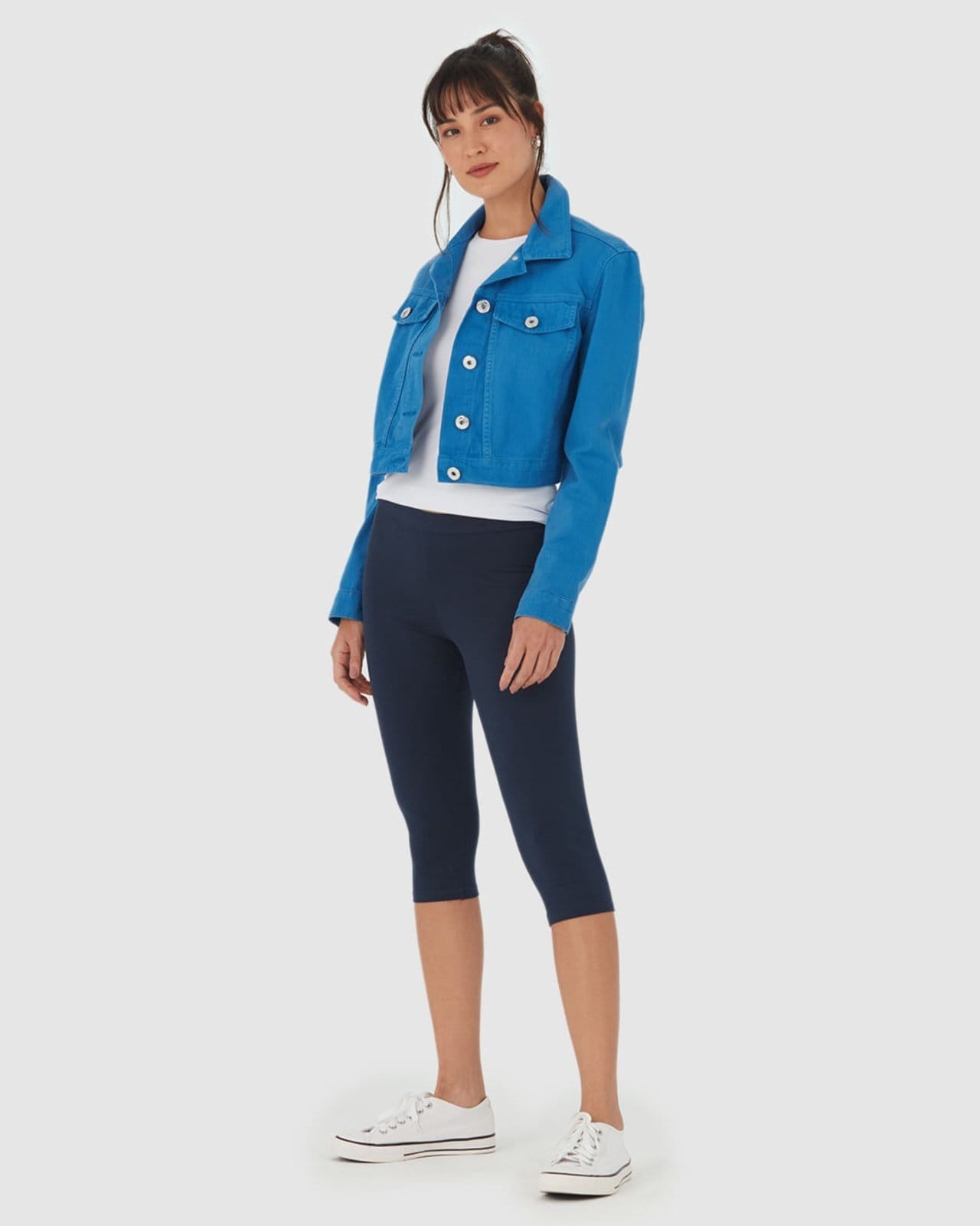 Vista 2 Calça Corsário Básica Feminina Cós Elástico Em Algodão Malwee azul