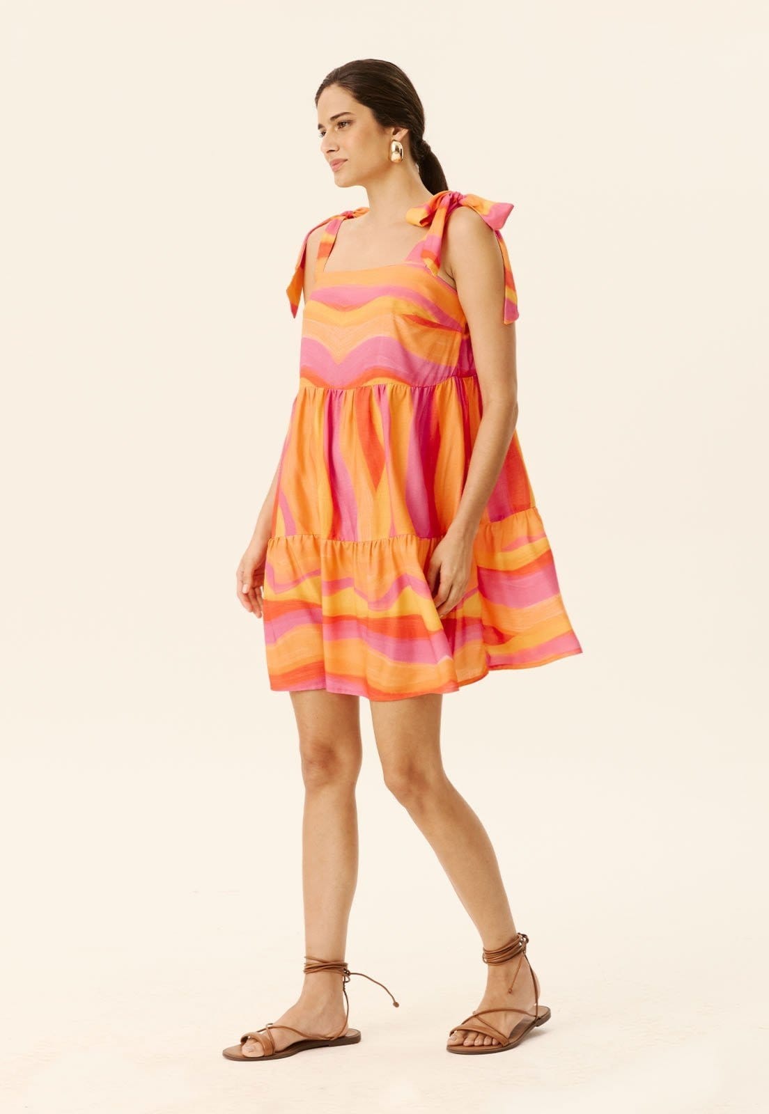 Vestido Curto Amarração Ombro Estampado Jujuy