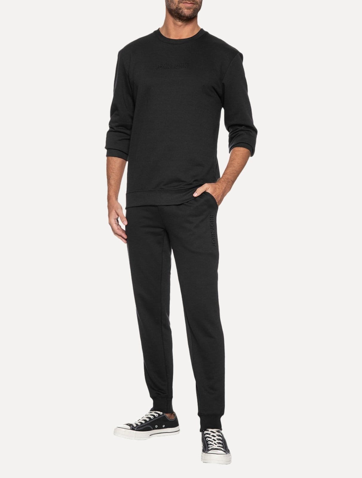 Vista 2 Calça John John Moletom Masculina Embossed Black Preta John John preto black