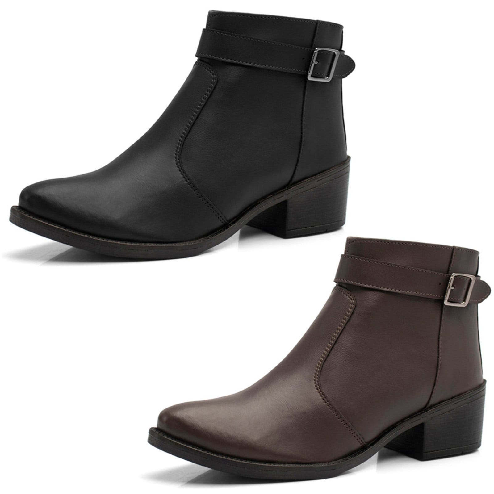 Vista principal Bota Feminina Bredeni Cano Baixo Com Fivela Zíper Marrom Preta BREDENI multicolorido