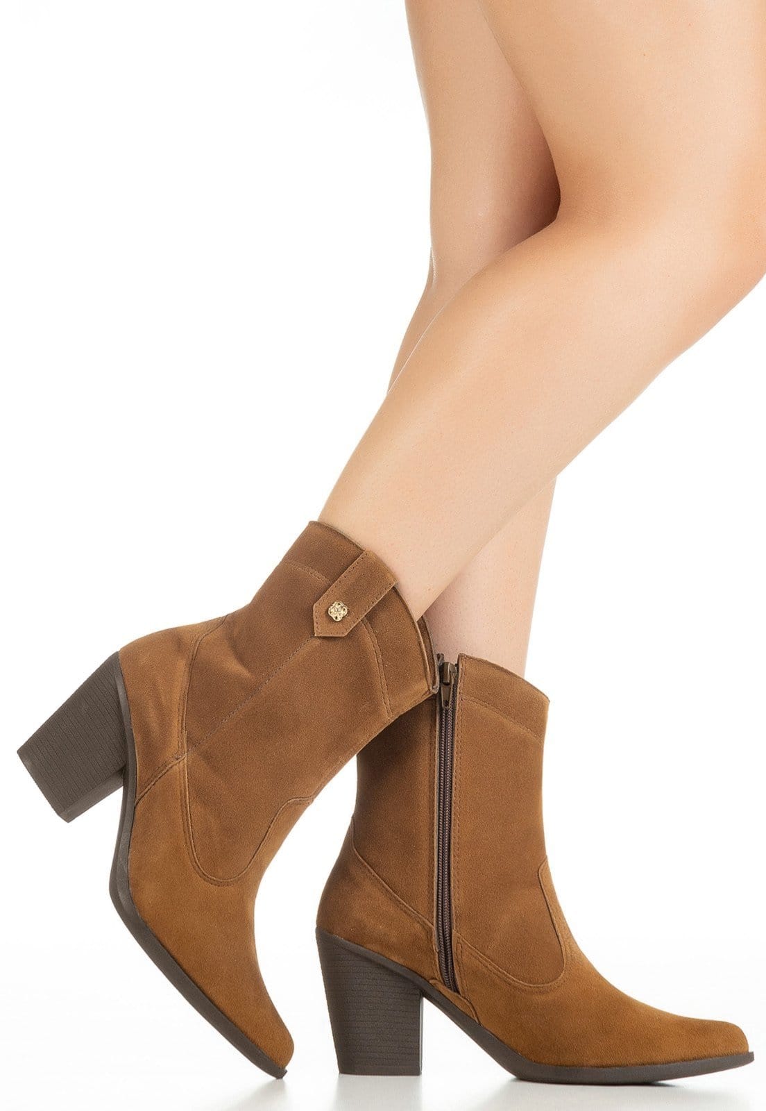 Bota Texana Feminina GiGiL Western Cano Curto Salto Médio Country Camurça