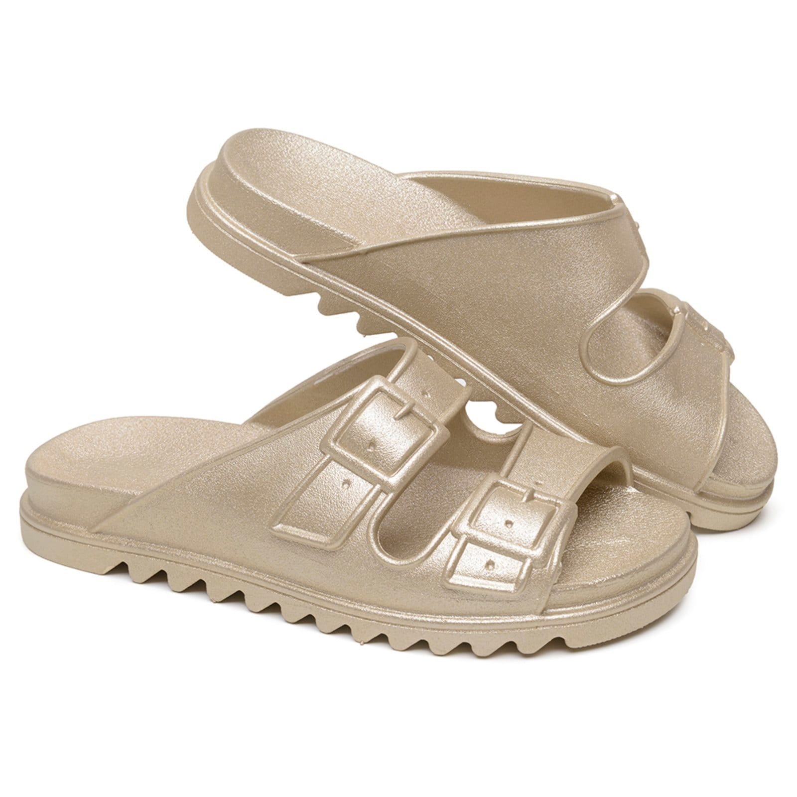 Vista 2 Chinelo Feminino Slide Anna Andrade Papete Casual Leve Anatômica Moderno Metalizada Anna Andrade dourado