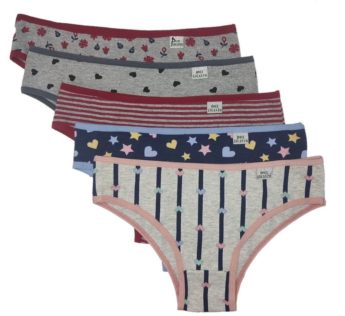 KIT COM 05 CALCINHAS DE ALGODÁO ESTAMPADO DOCE ENCANTO REF 090