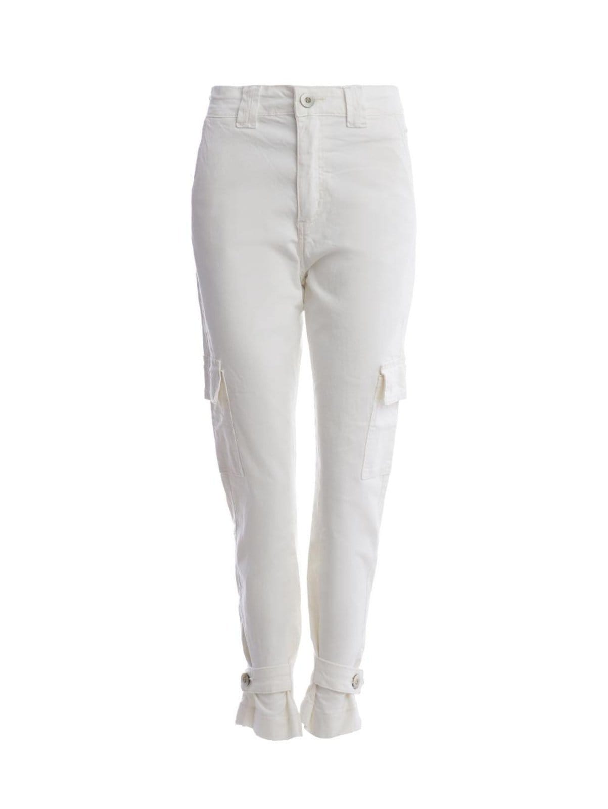 Vista principal Calça Sarja Mom Cargo Sawary Feminina OFF WHITE Sawary off-white white