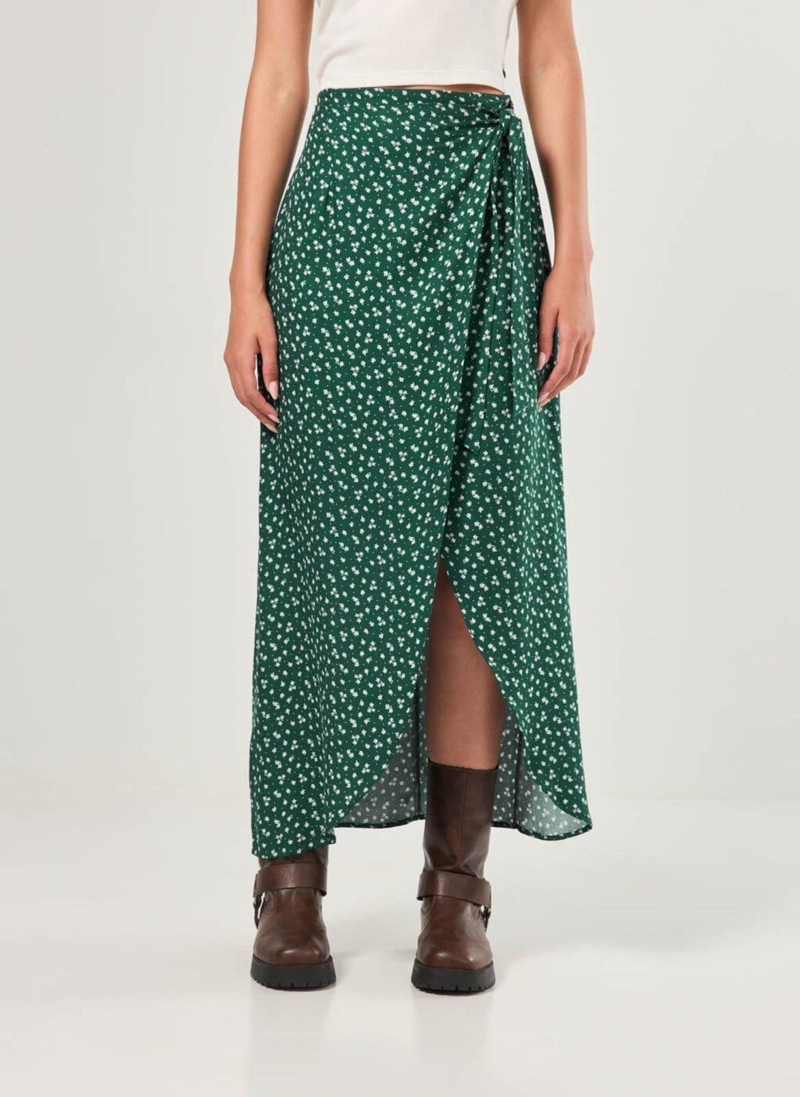 Vista 2 Saia Midi Verde Florida Amarração Youcom estampado verde