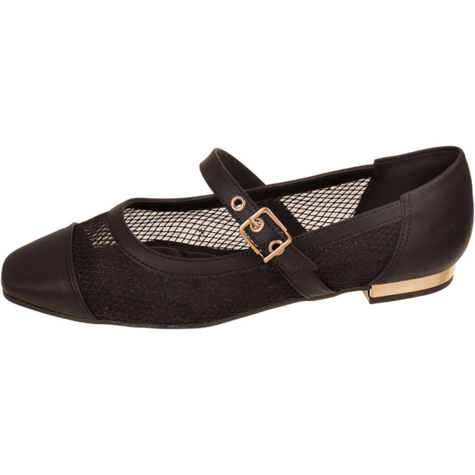 Sapatilha Feminina Tela Preta Fivela Maryjane Boneca