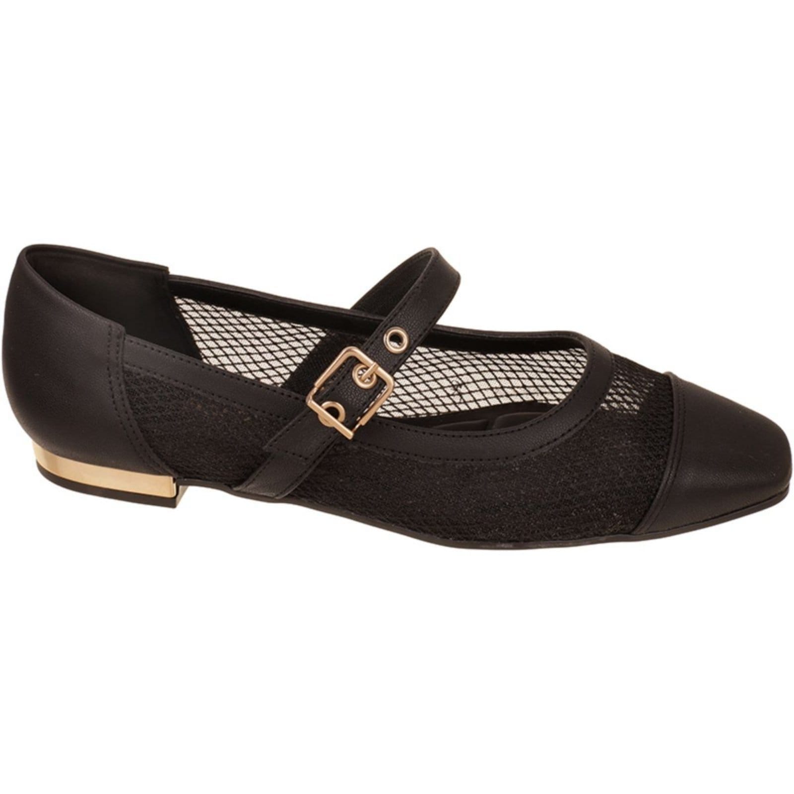 Vista 2 Sapatilha Feminina Tela Preta Fivela Maryjane Boneca Santa Rosa preto rosa