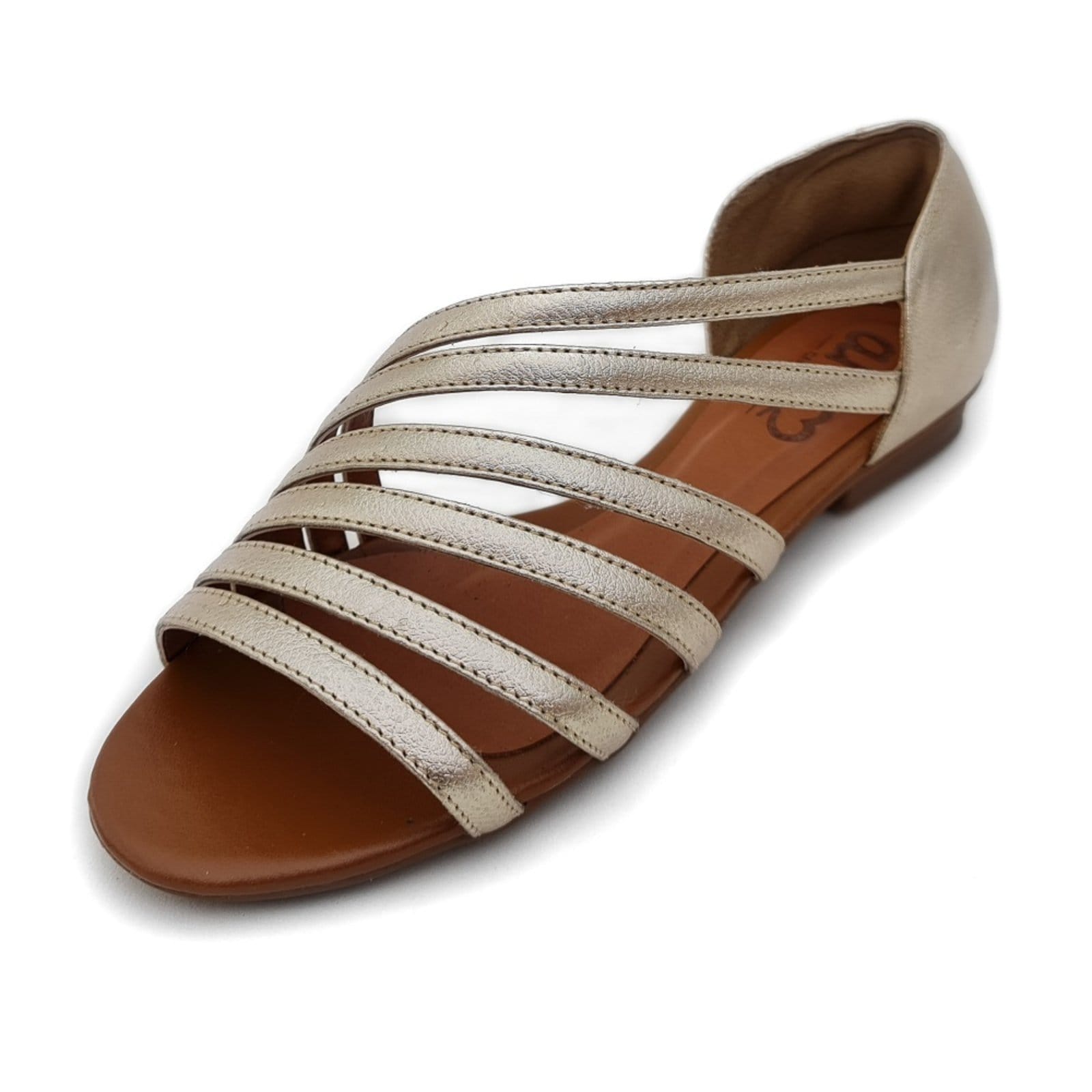 Sandália Rasteira em Couro Amo Calçados Romana Dourada