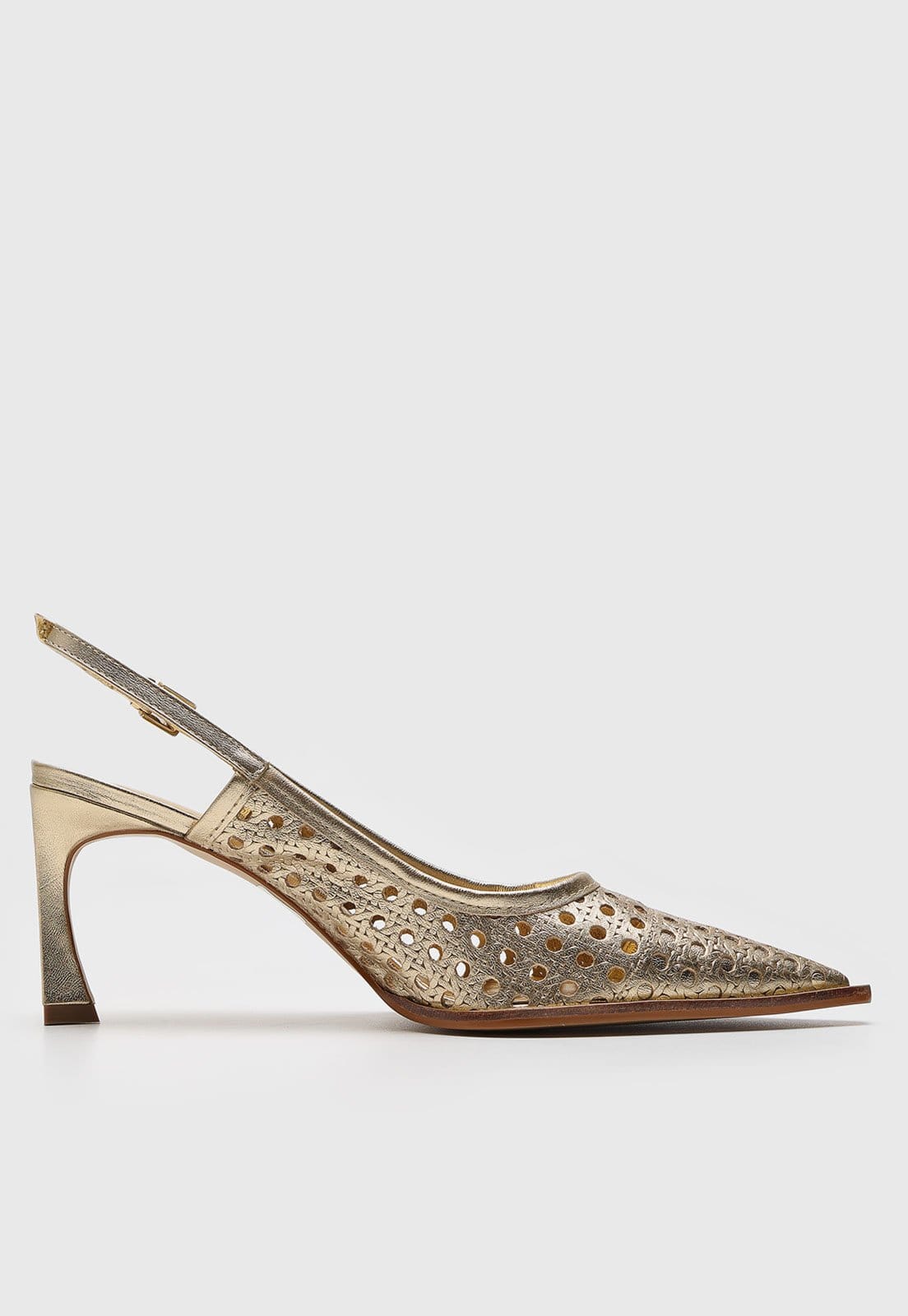Vista 2 Scarpin Slingback Santa Lolla Recorte a Laser Santa Lolla dourado