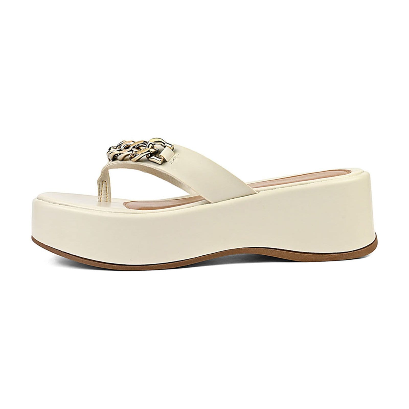 Vista 2 Sandalia Feminina Plataforma Anabela Donatella Shoes Chinelo de Dedo Corrente Sola Alta Off White Monte Shoes off-white white