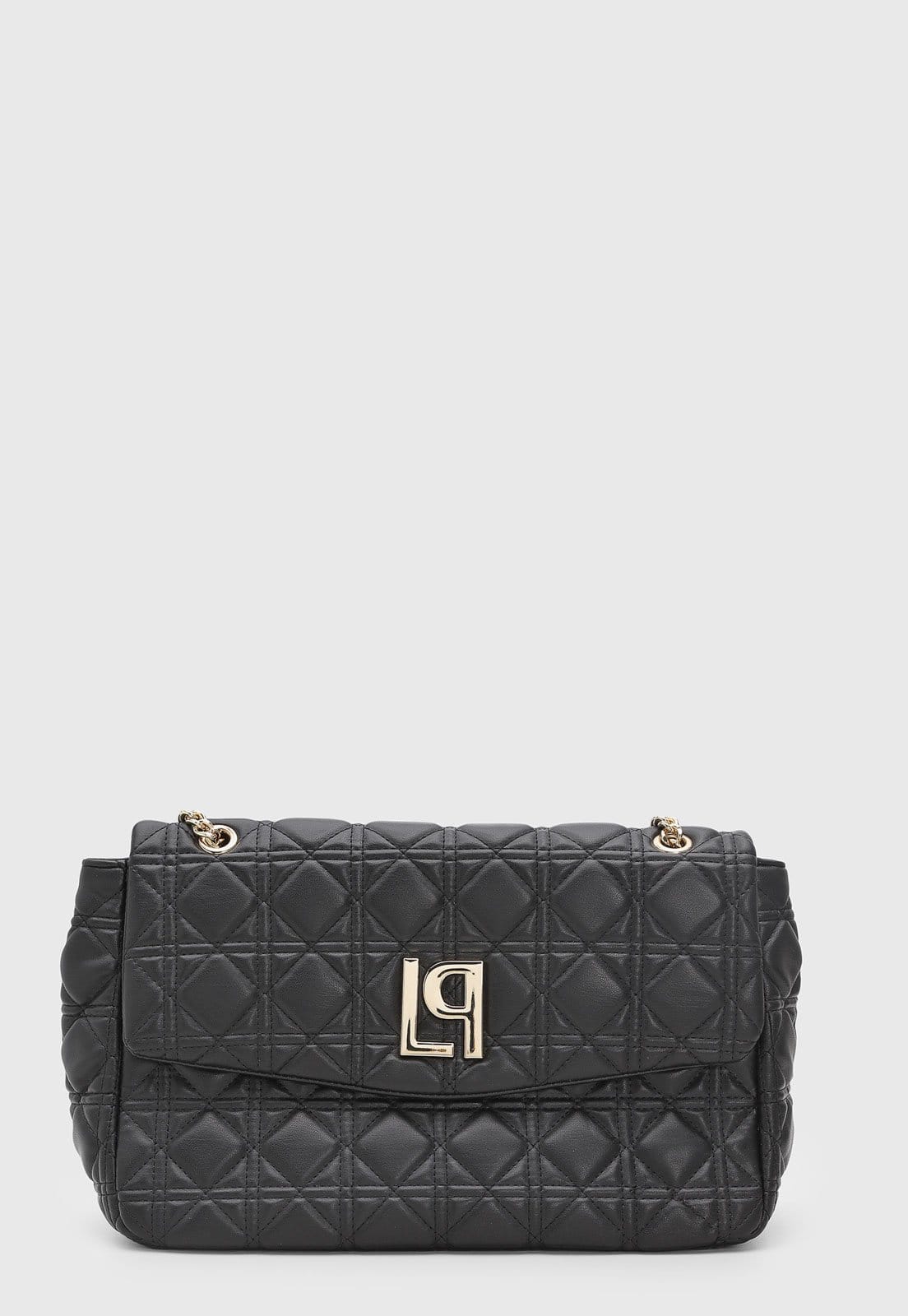 Bolsa Feminina Lança Perfume Matelassê Logo Dourado Preta