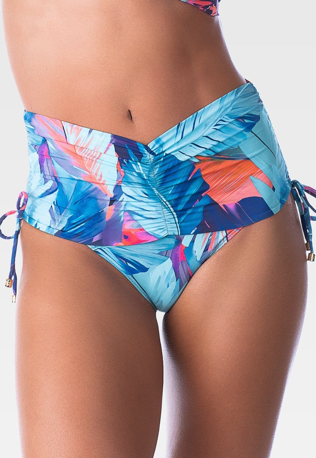 Vista principal Calcinha Summer Soul Hot Pants Cós Franzido Com Amarração Folhagem Summer Soul azul/estampado azul