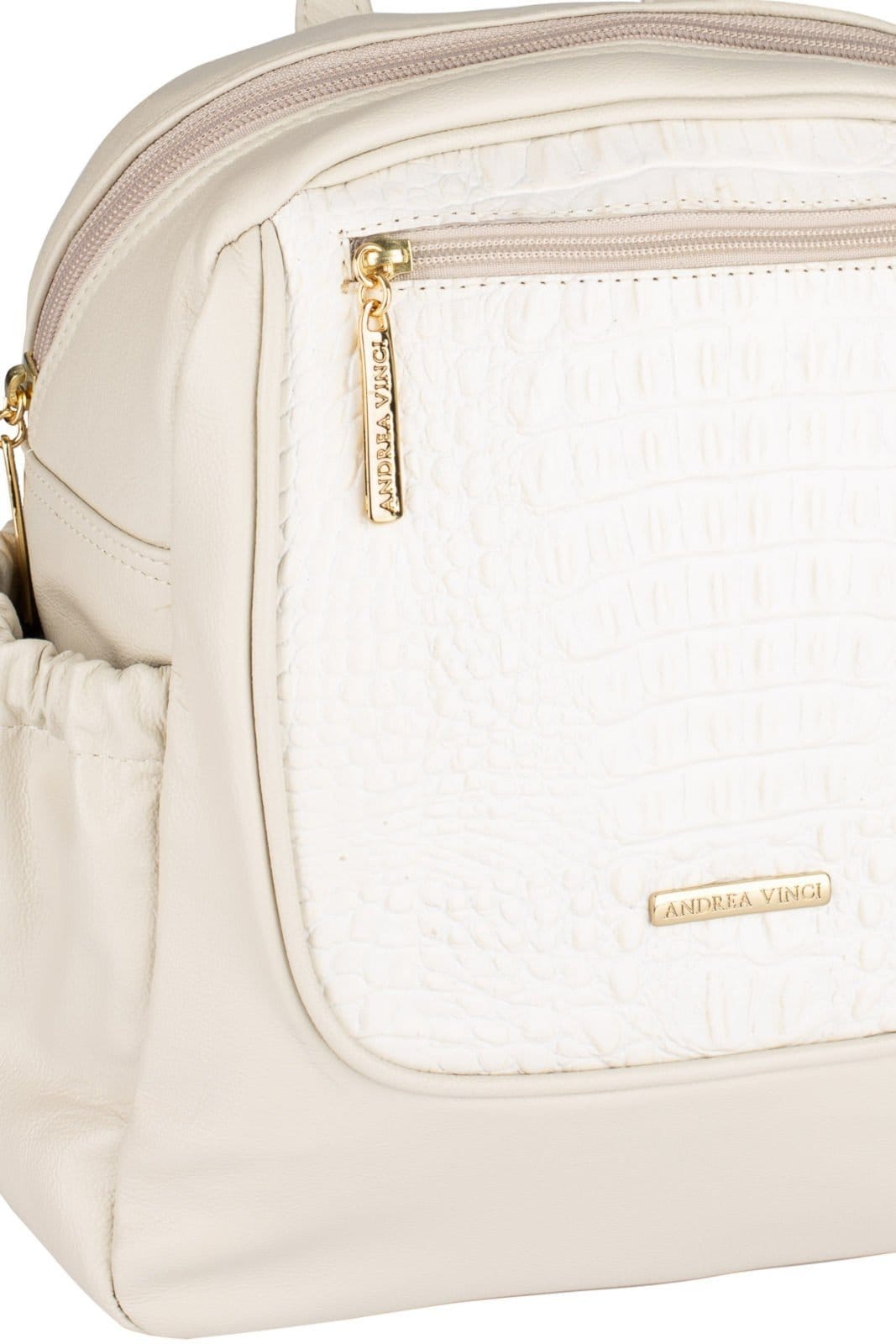 Vista 2 Mochila pequena de couro croco Estela - Marfim Andrea Vinci vermelho