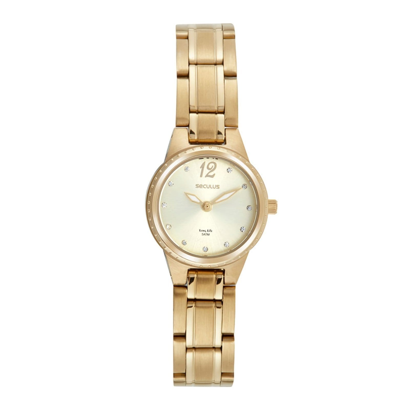 Vista 2 Kit Relógio Seculus Feminino Analógico com Berloques Seculus dourado