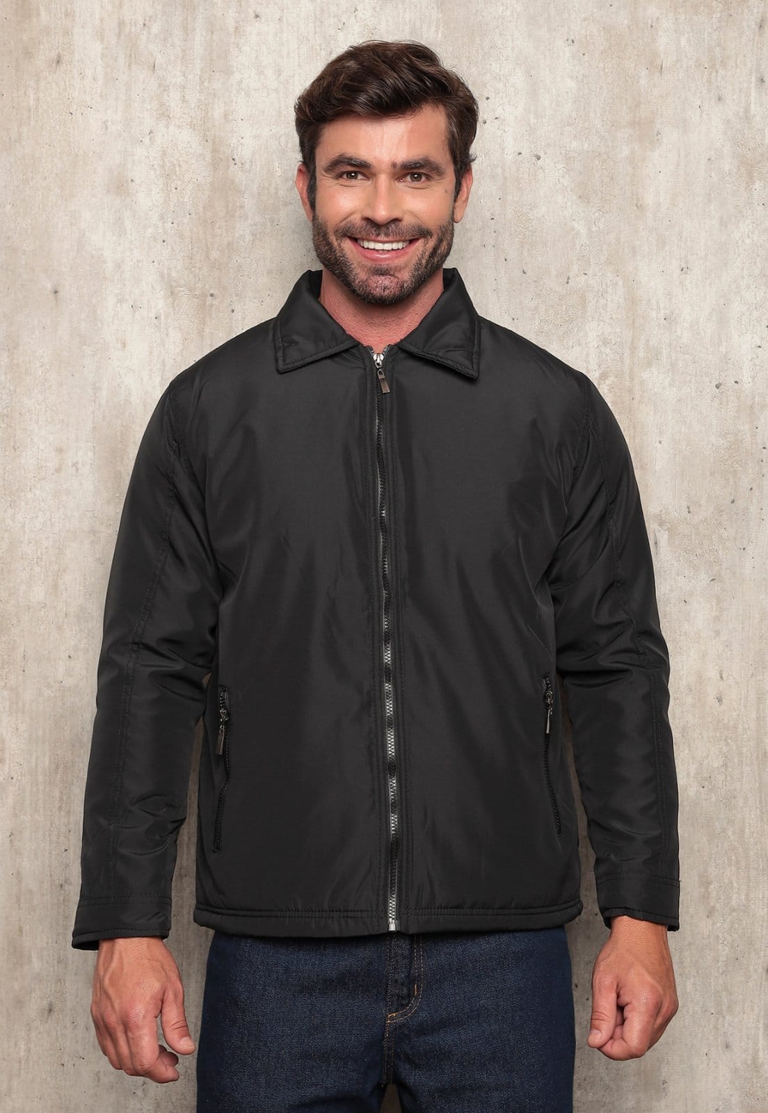 Jaqueta Masculina TexJeans Preta Classic Forro e Bolso Funcional