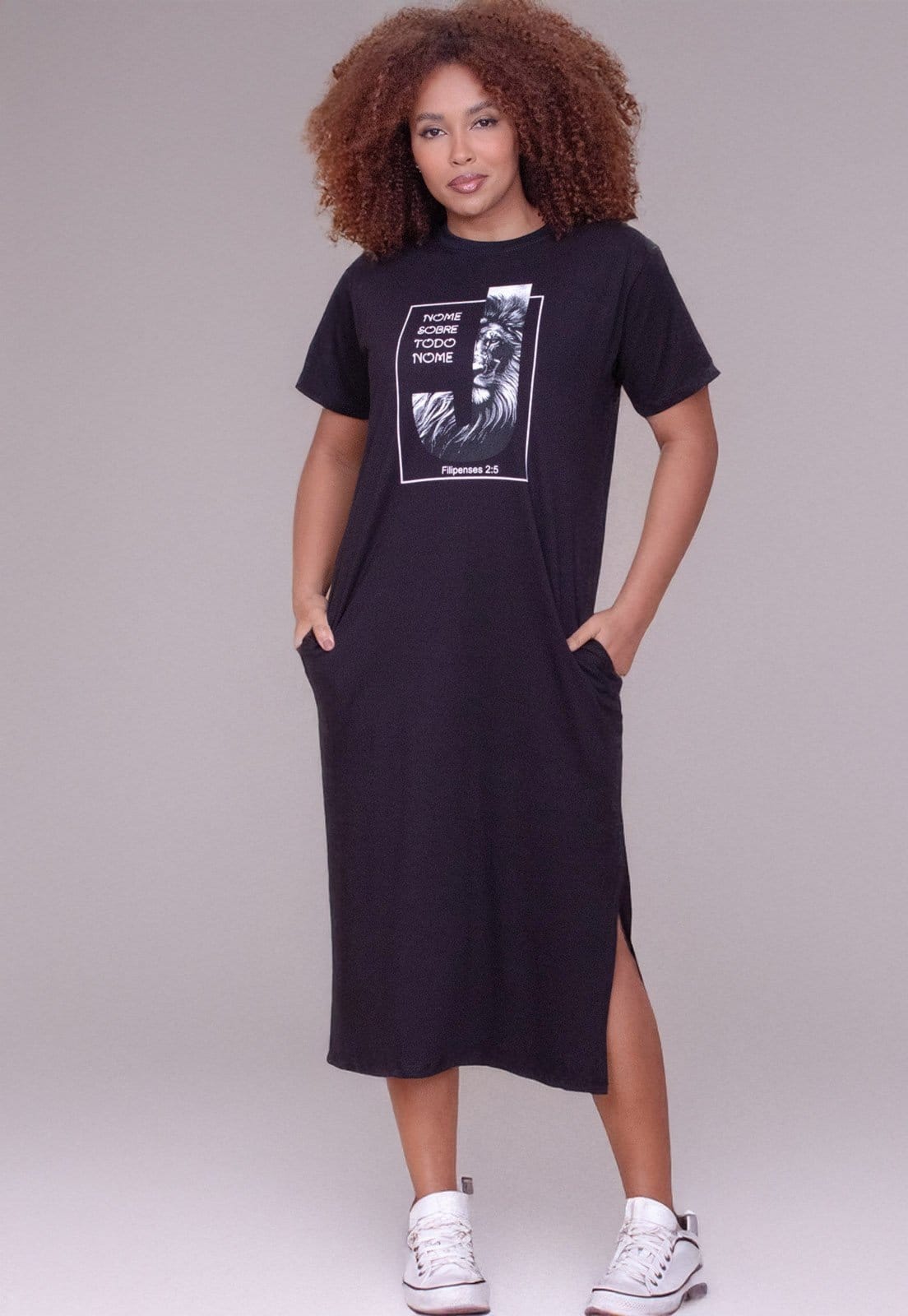 Vestido Cabanafree Midi Algodão Manga Curta Moda Cristã