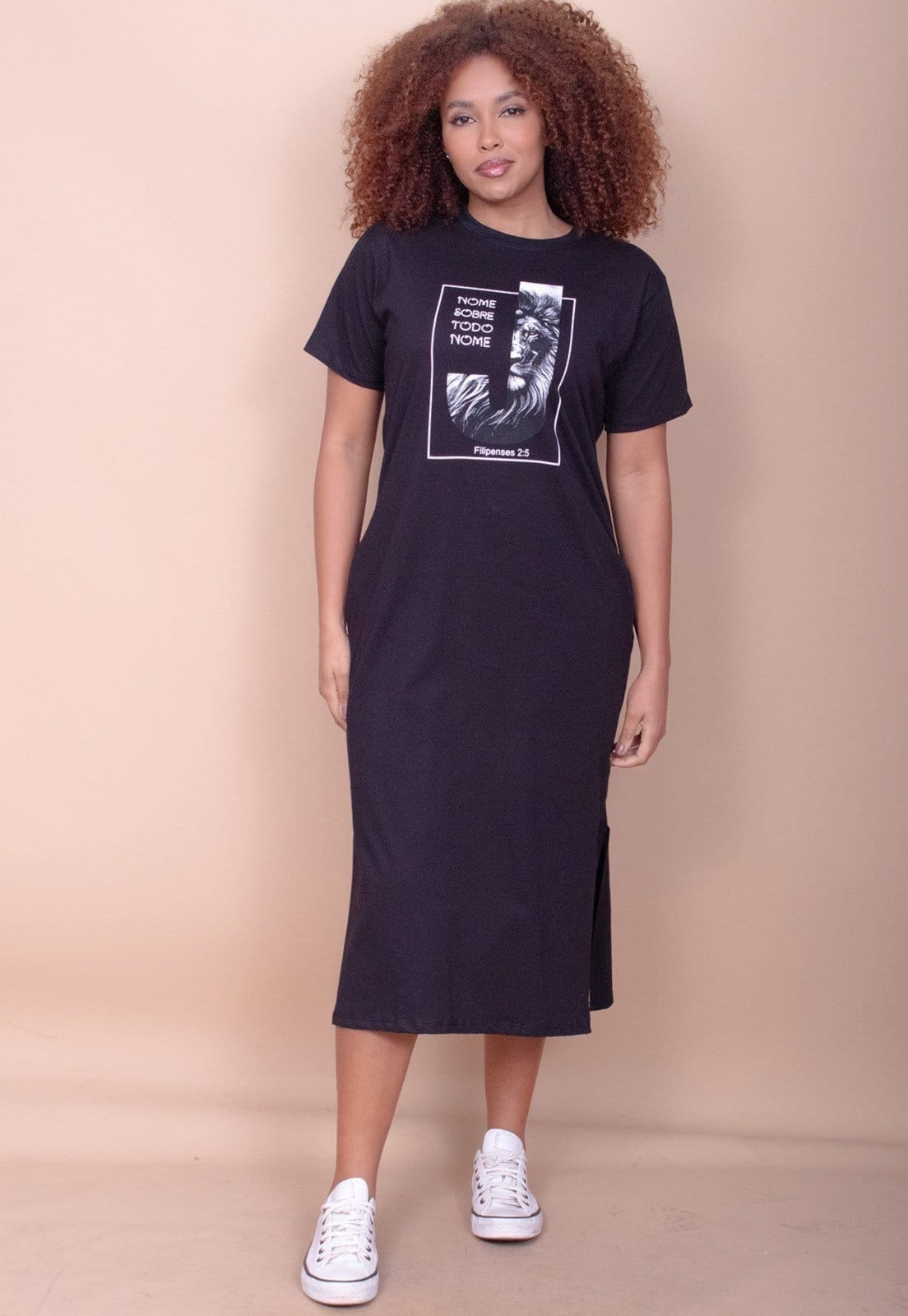 Vista 2 Vestido Cabanafree Midi Algodão Manga Curta Moda Cristã Cabanafree preto