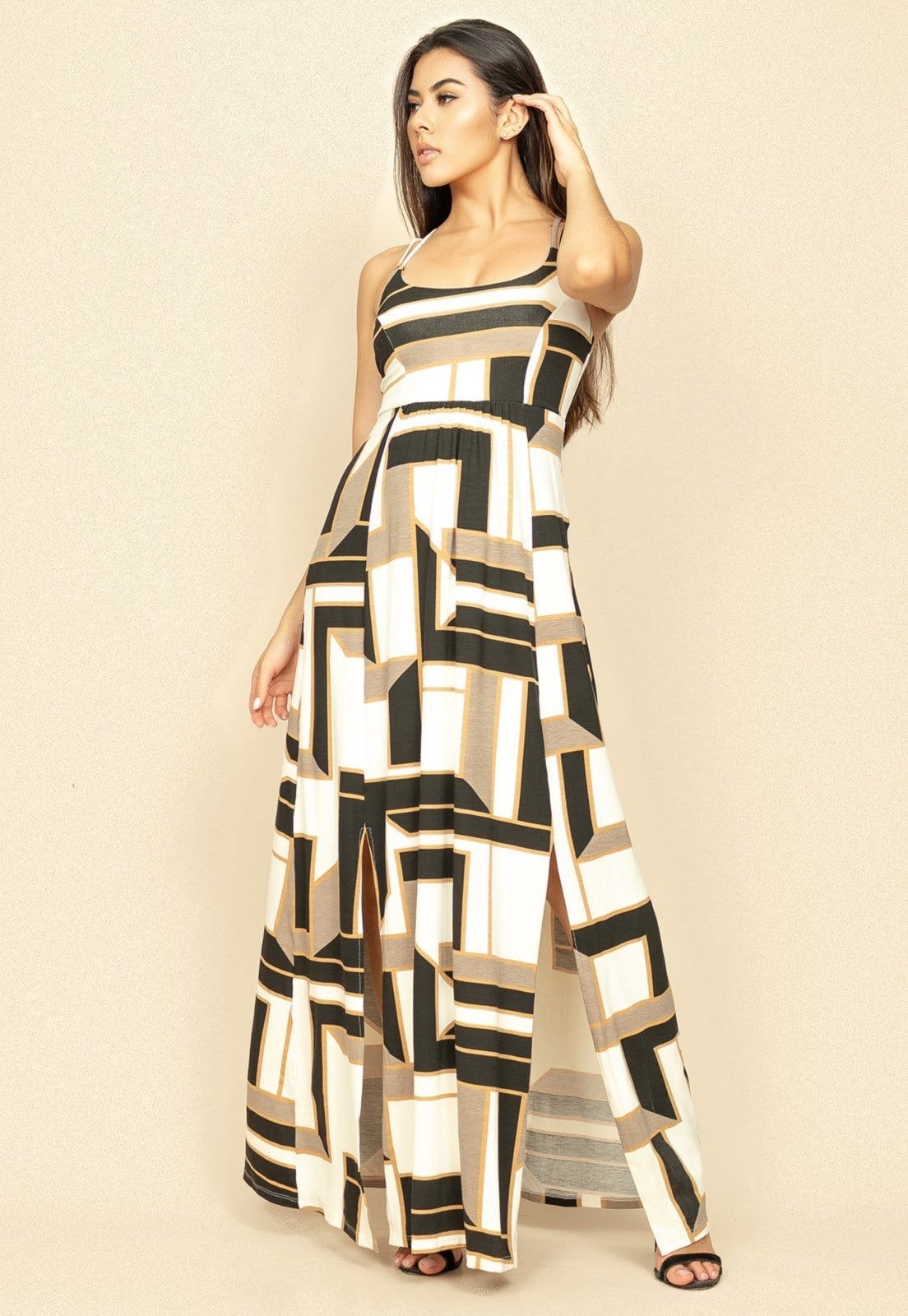 Vestido Longo Jambo Malha Aberturas Estampa Igaci