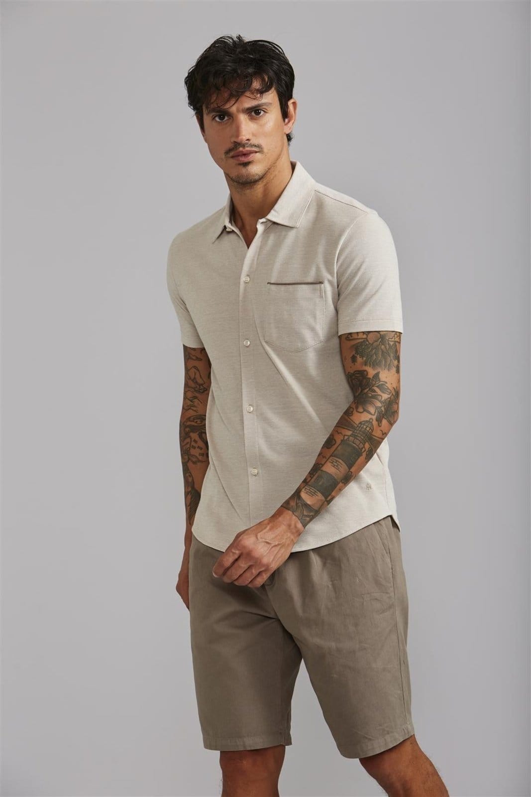 Camisa Manga Curta com Bolso Piquet Slim Fit P