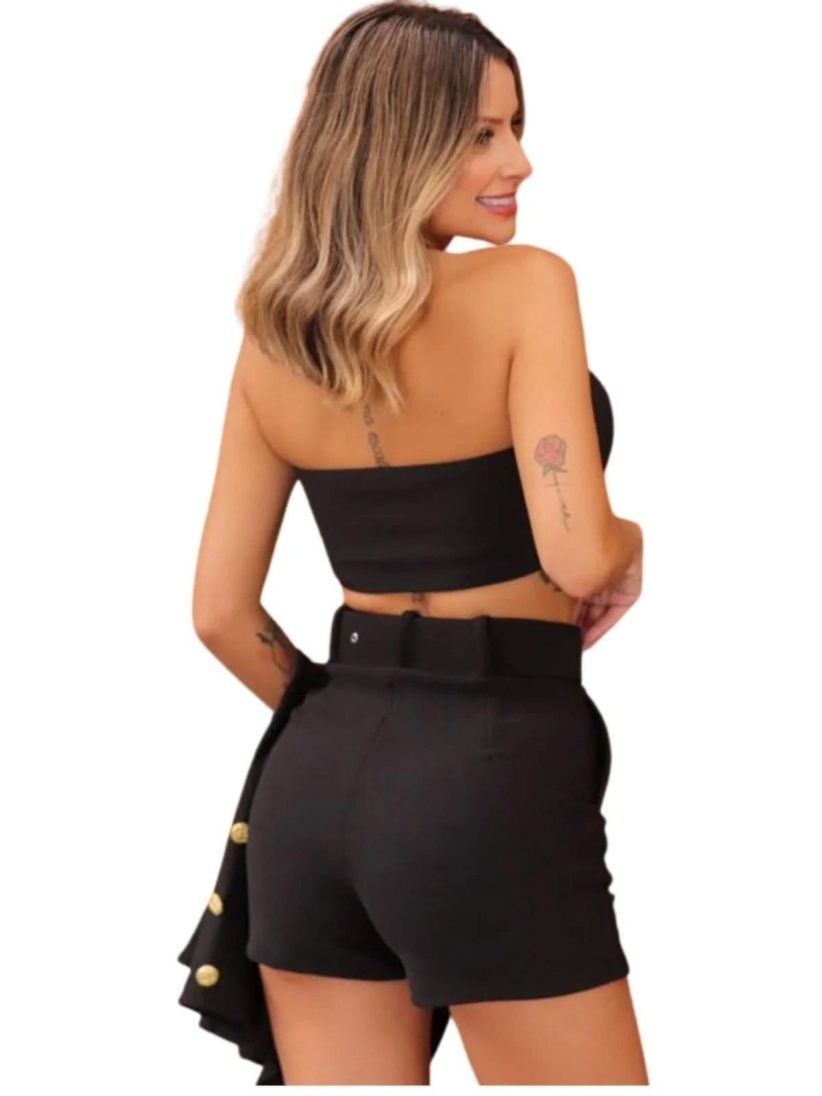 Vista 2 Shorts Saia Summer Body Feminino Moda Verão 2020 Lançamento Malha pop Summer Body preto