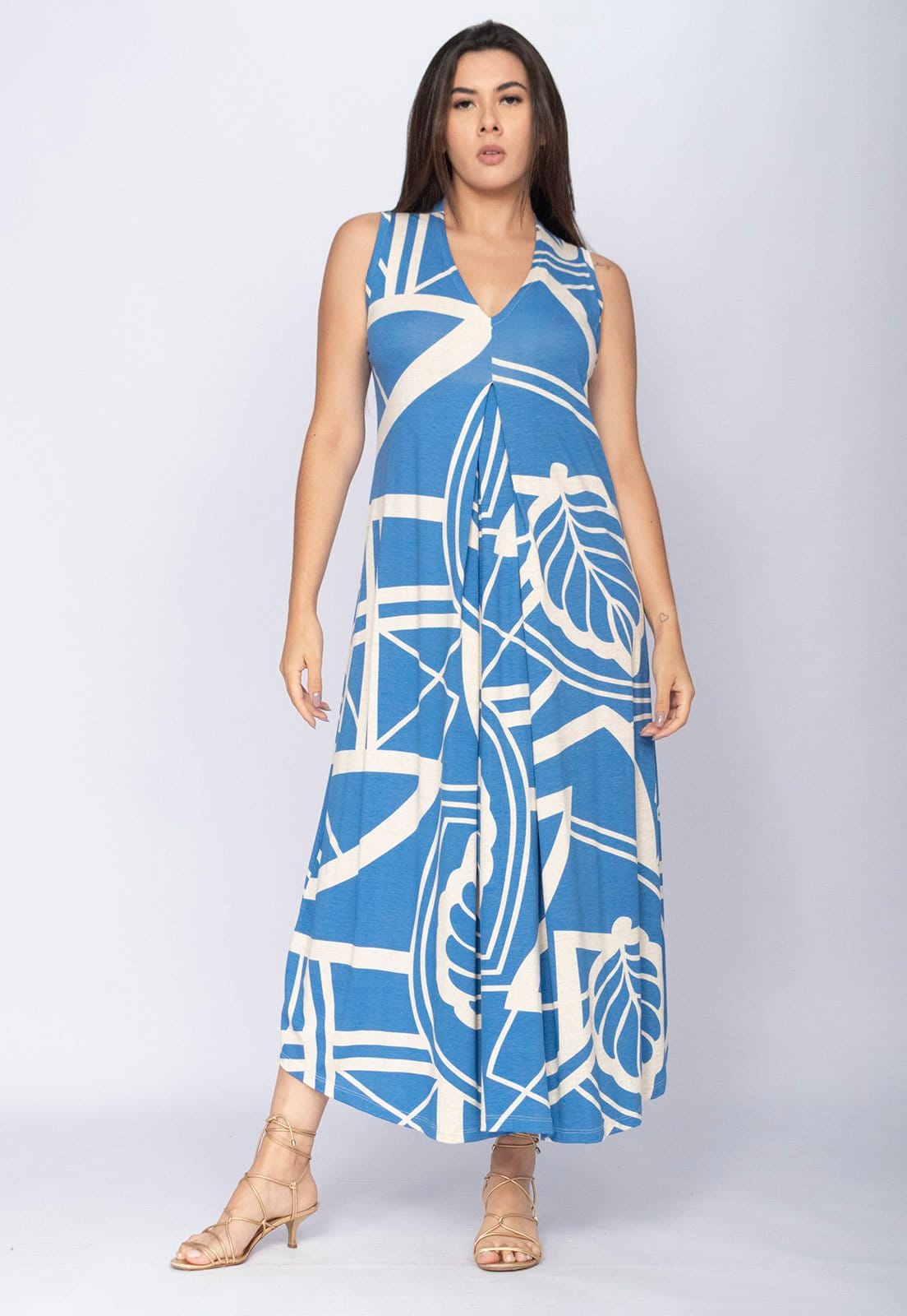 Vestido CabanaFree Longo Acará Malha Estampa Lagoa Botânica