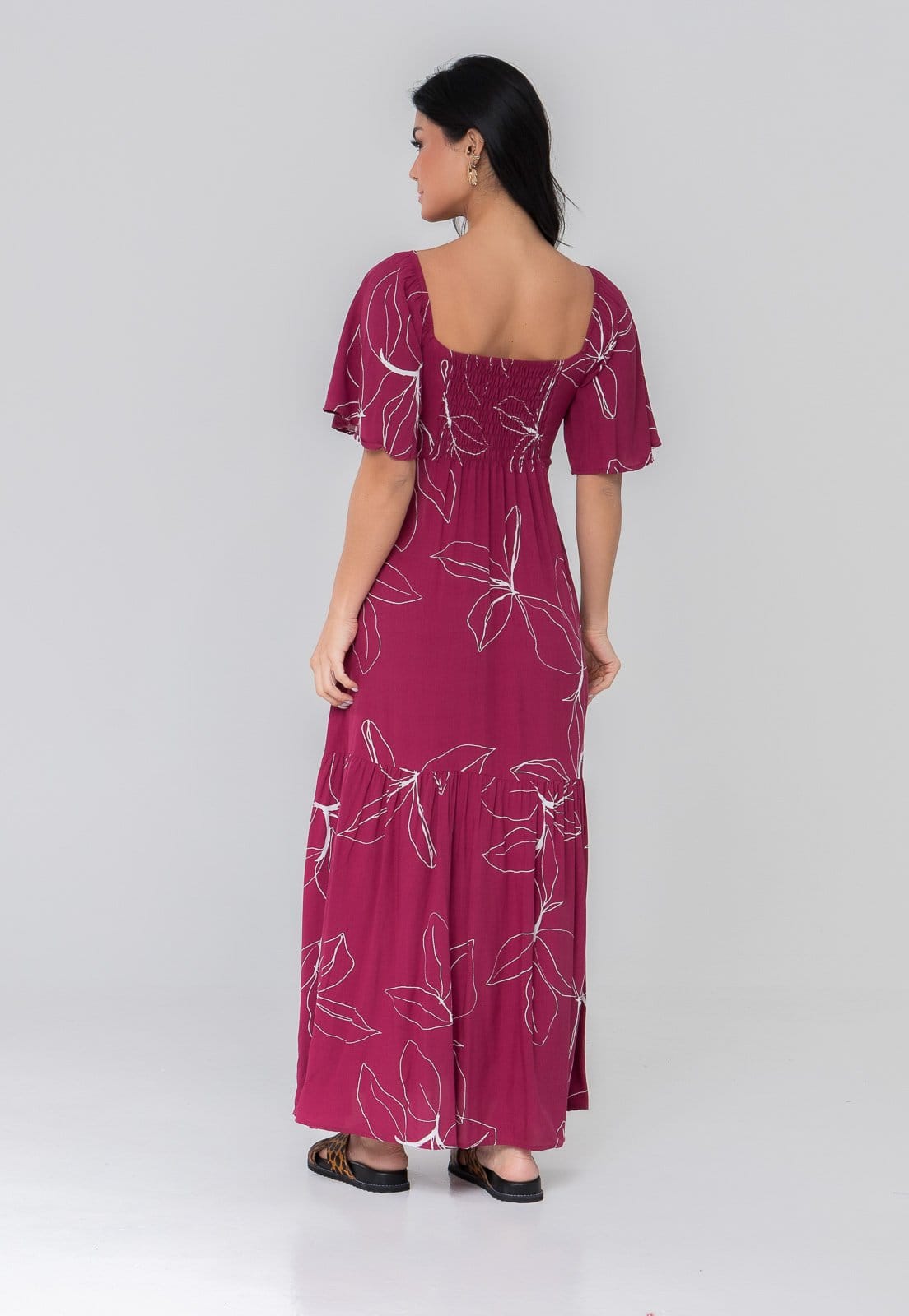 Vista 2 Vestido Aura Longo Madrid Flor Aura vinho