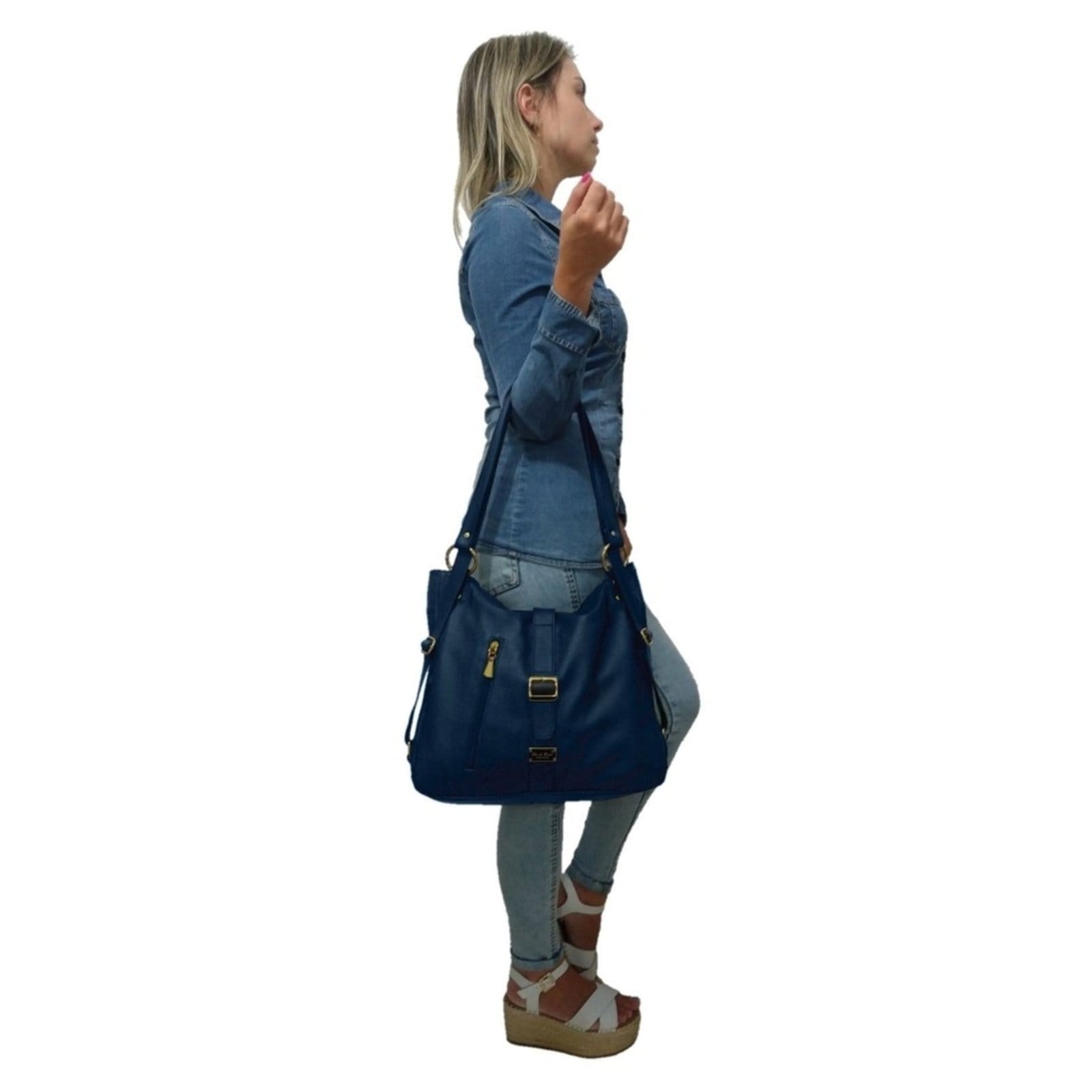 Vista 2 Bolsa Mochila Sacola TopGrife Couro Marinho TopGrife azul marinho