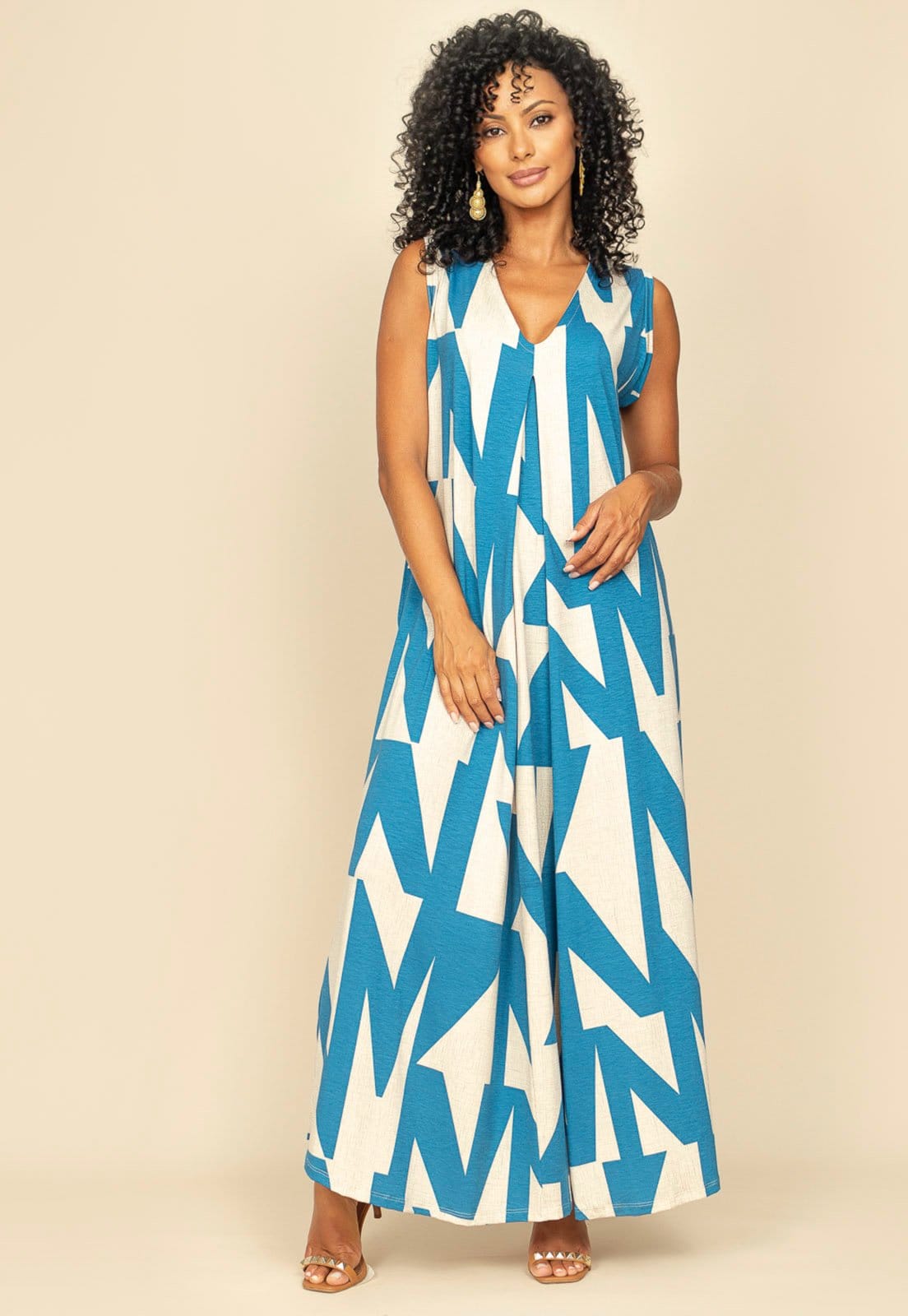 Vista 2 Vestido Longo Acará Malha Amazonia Vital Estampa Geométrico Blue Amazonia Vital azul/estampado blue