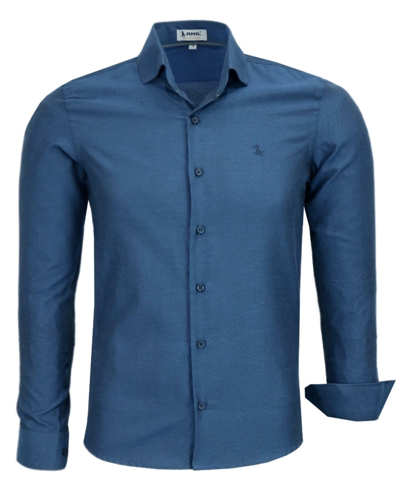 Camisa Social Amil Printer Slim Algodão/Poliéster Macia e Fácil de Passar Marinho