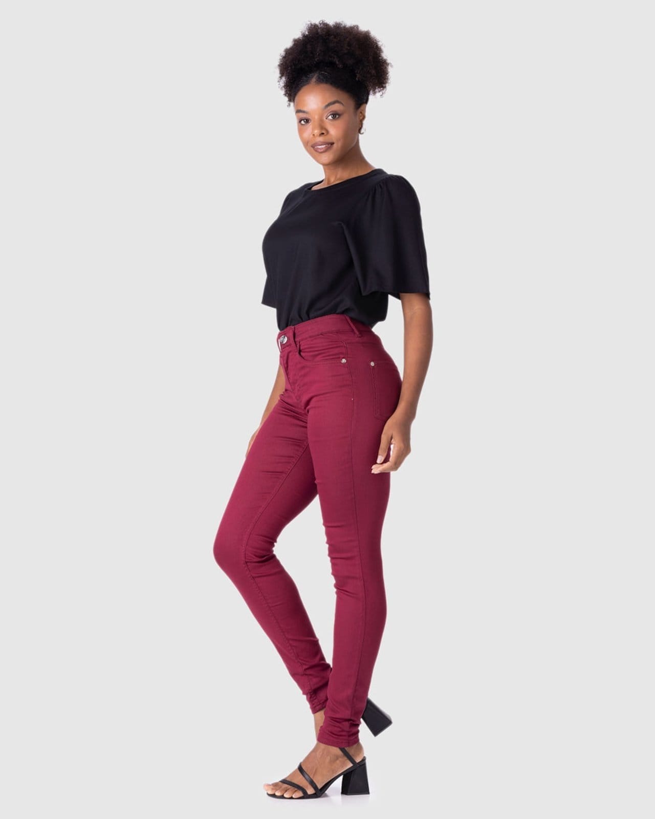 Vista 2 Calça Skinny Feminina Cintura Média Em Flex Jeans Malwee vermelho