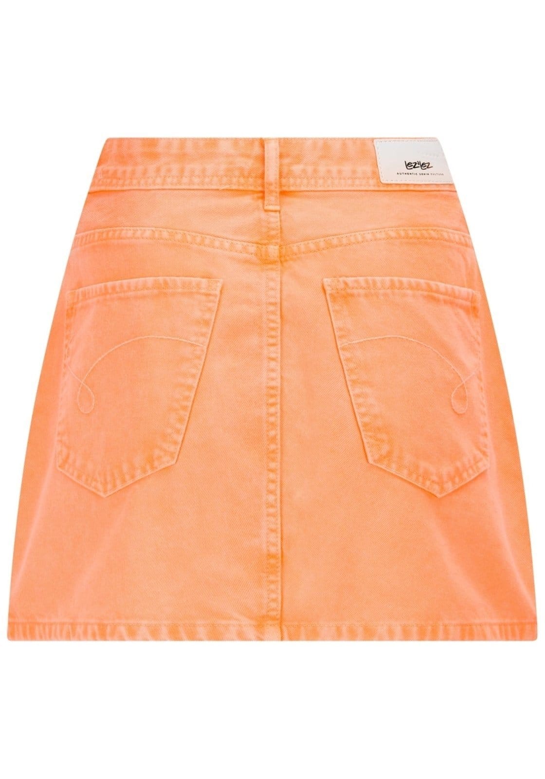 Vista 2 Saia Curta Sarja Cintura Alta com Bolsos Lez a Lez laranja