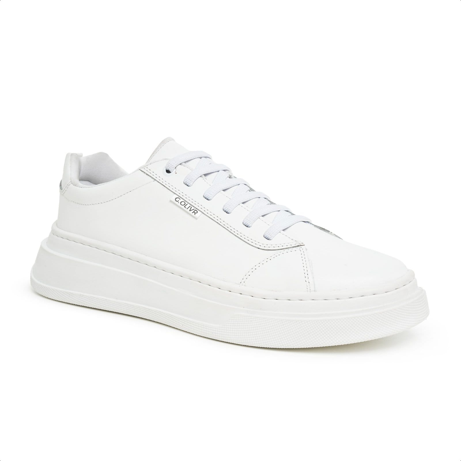 Vista 2 Sapatênis Casual Lavini Tenis de Couro Sola Alta AJuste Elástico Lavini Shoes branco