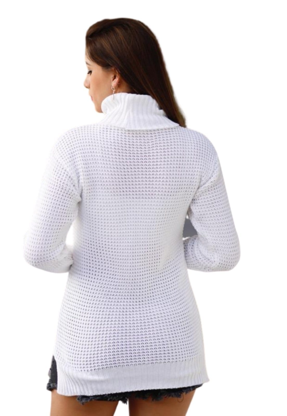 Vista 2 Tricot Blusa / Vest Legging Gola Alta Cia do Vestido branco