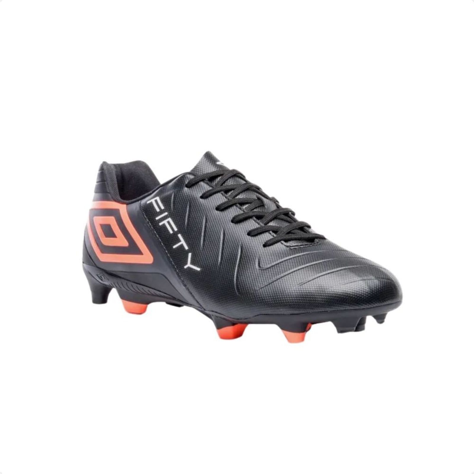 Vista 2 Chuteira Campo Masculina Umbro Fifty Vi Preta E Coral Umbro preto coral