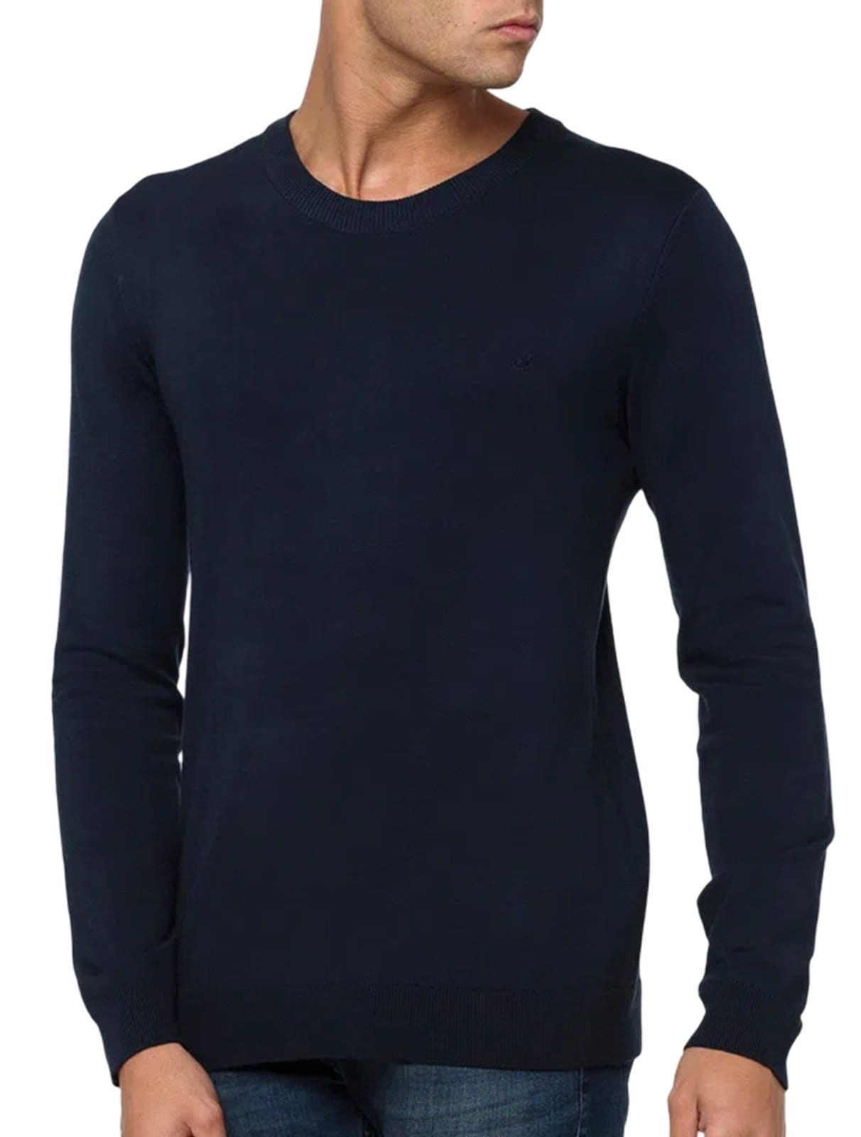 Vista principal Suéter Calvin Klein Tricot Crewneck CK Logo Calvin Klein azul marinho